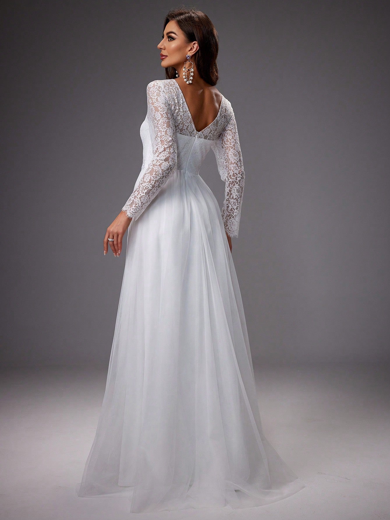 LUNE Lace Long Sleeve Gorgeous Wedding Party Maxi Dress