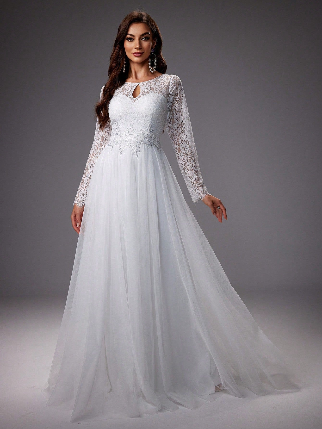 LUNE Lace Long Sleeve Gorgeous Wedding Party Maxi Dress