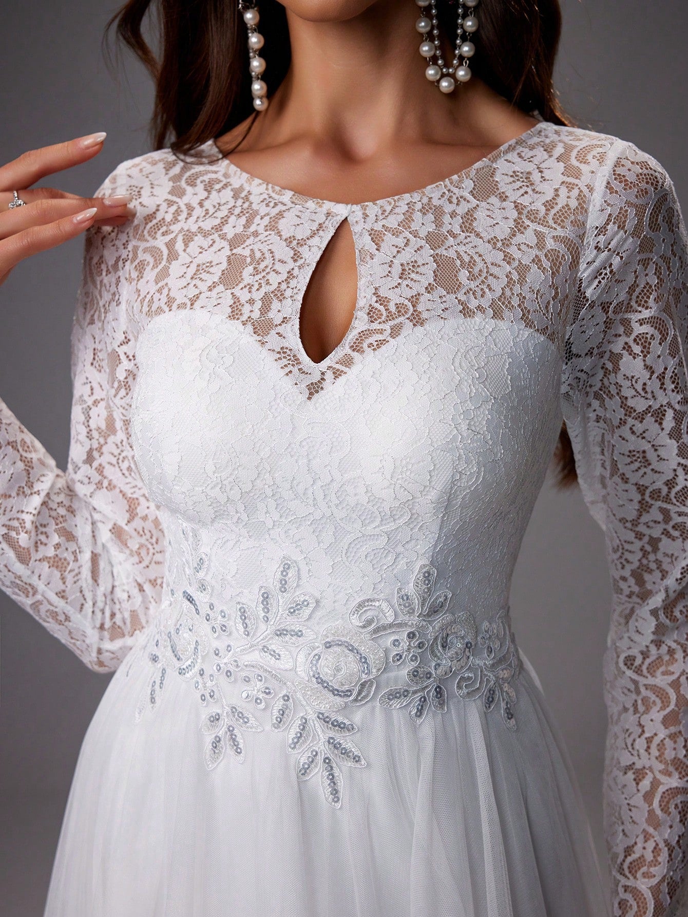 LUNE Lace Long Sleeve Gorgeous Wedding Party Maxi Dress