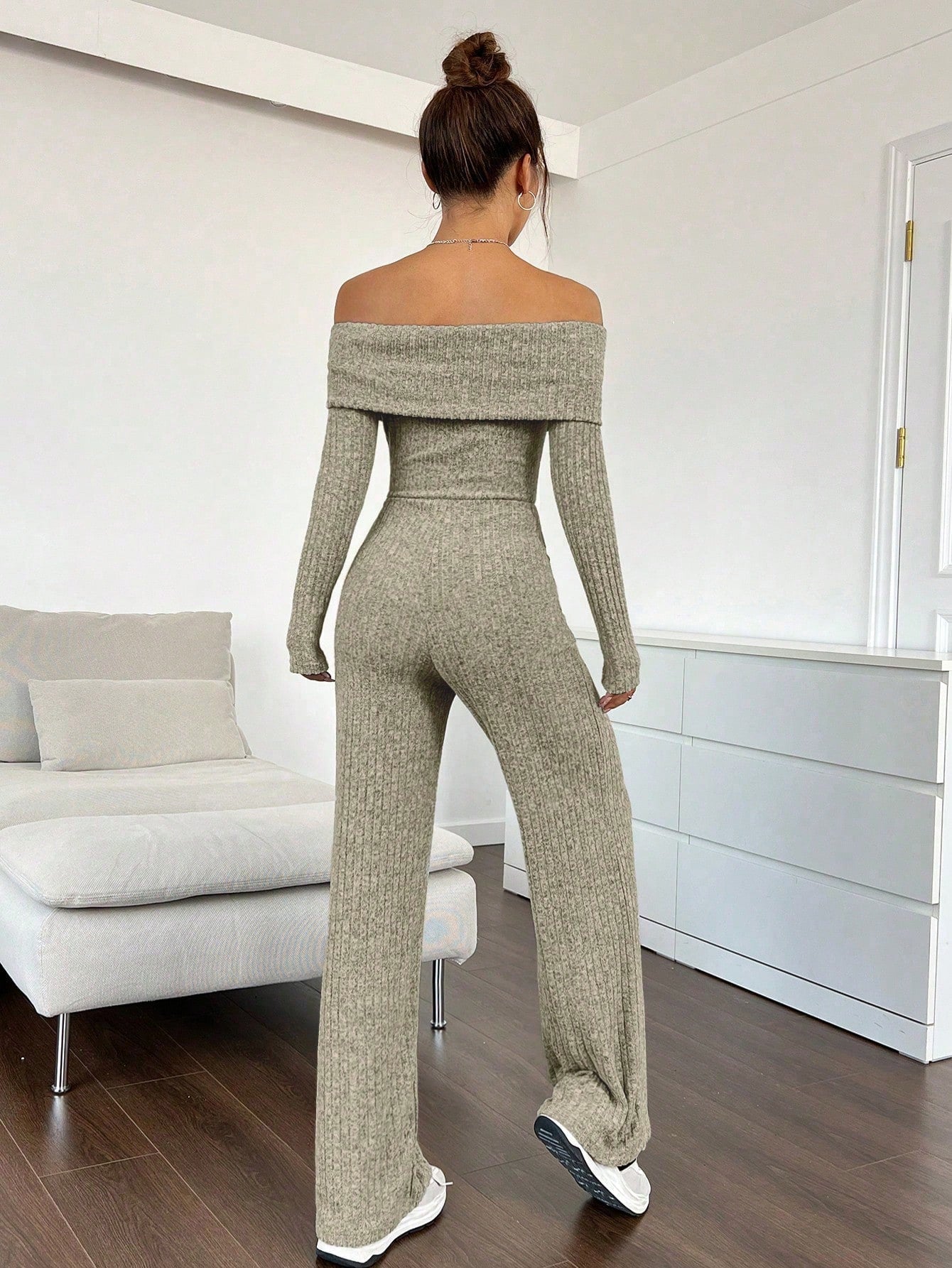 EZwear Foldover Off Shoulder Wide Leg Jumpsuit