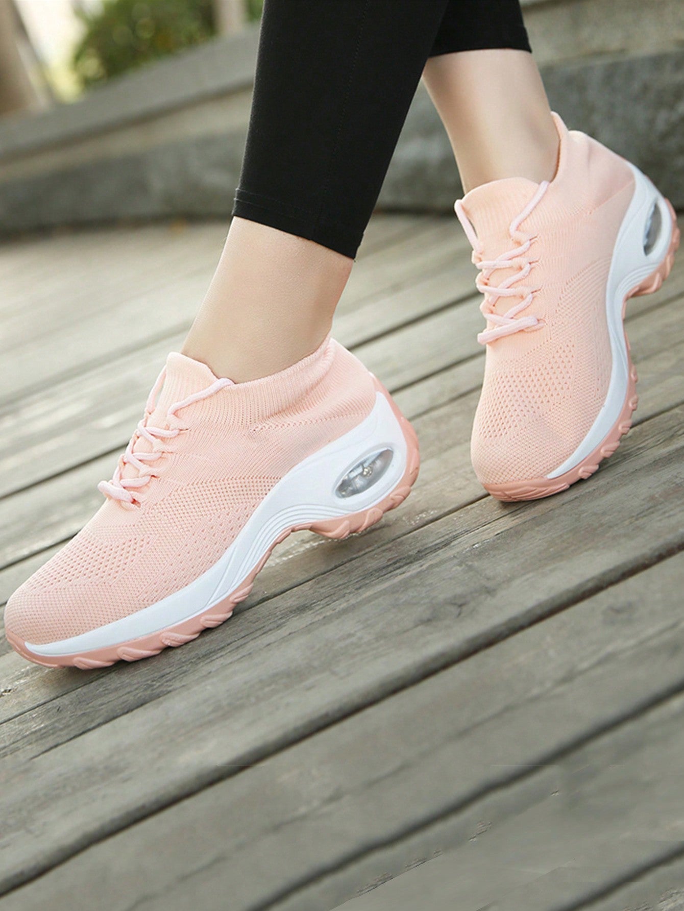 Women'S Lace-Up Knit Breathable Running Shoes, Non-Slip Platform Mesh Sneakers With Air Cushion, Women'S Footwear