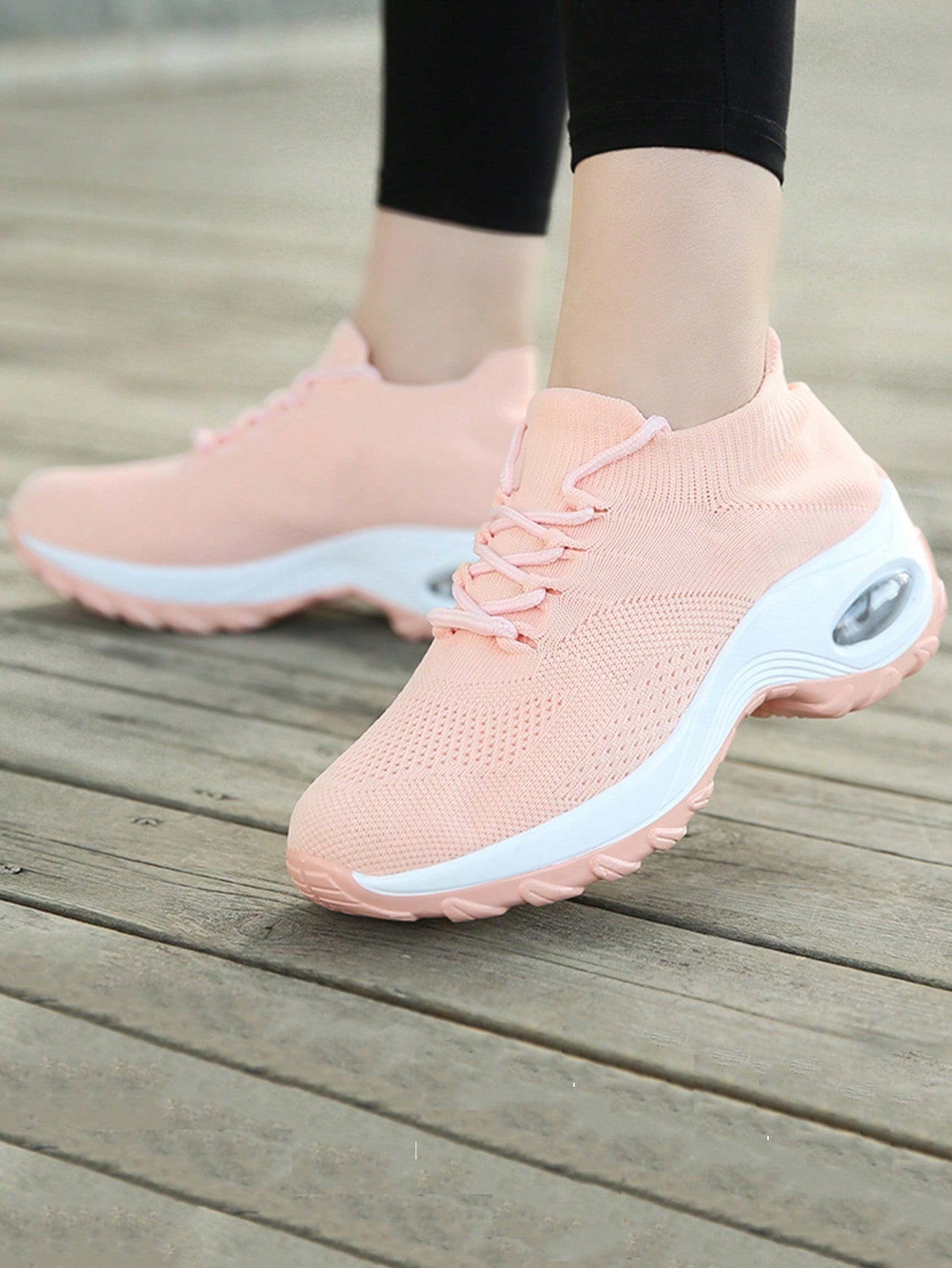 Women'S Lace-Up Knit Breathable Running Shoes, Non-Slip Platform Mesh Sneakers With Air Cushion, Women'S Footwear