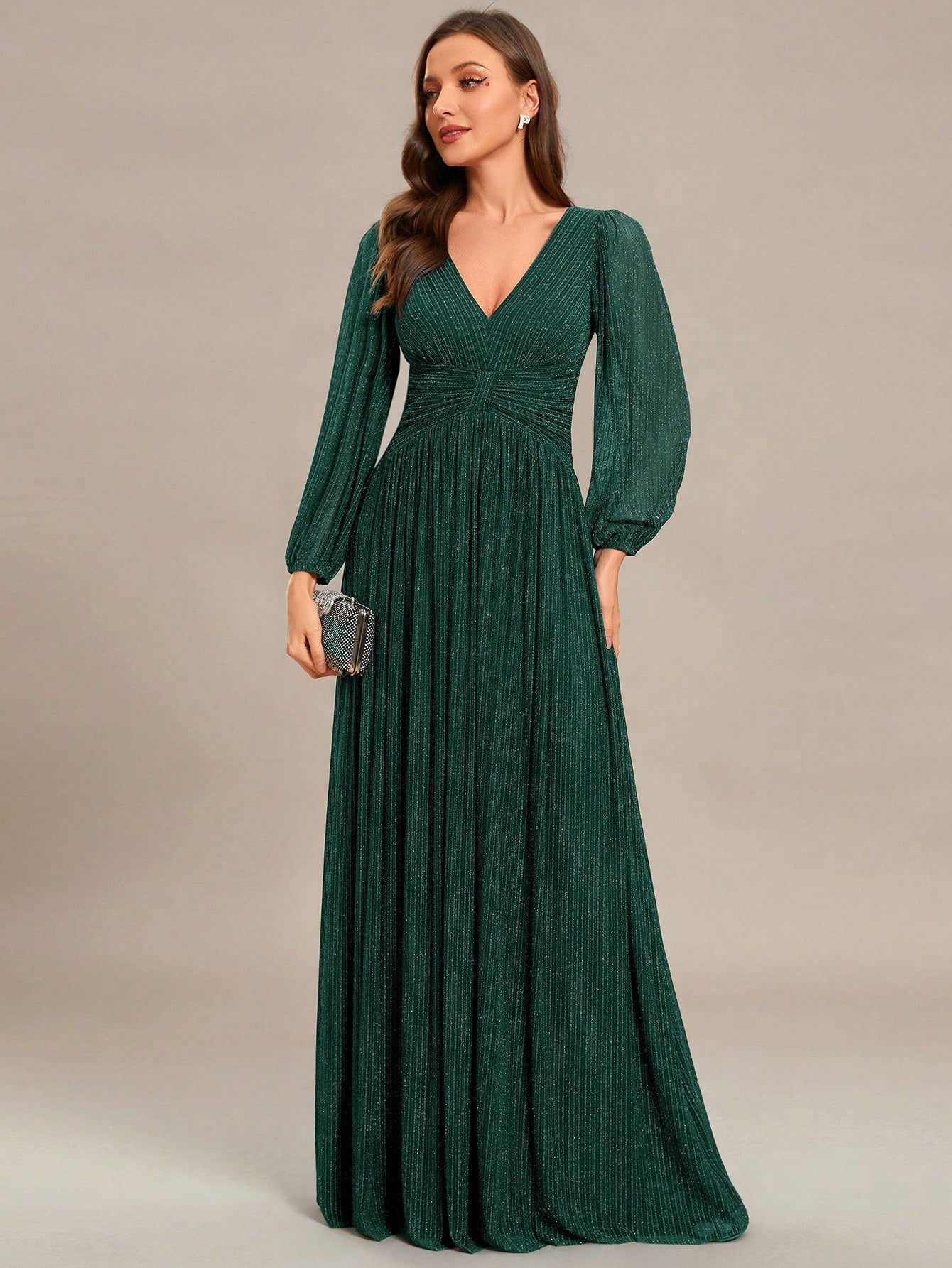 EVER-PRETTY Deep V-Neck Lantern Sleeve Sexy Evening Dress