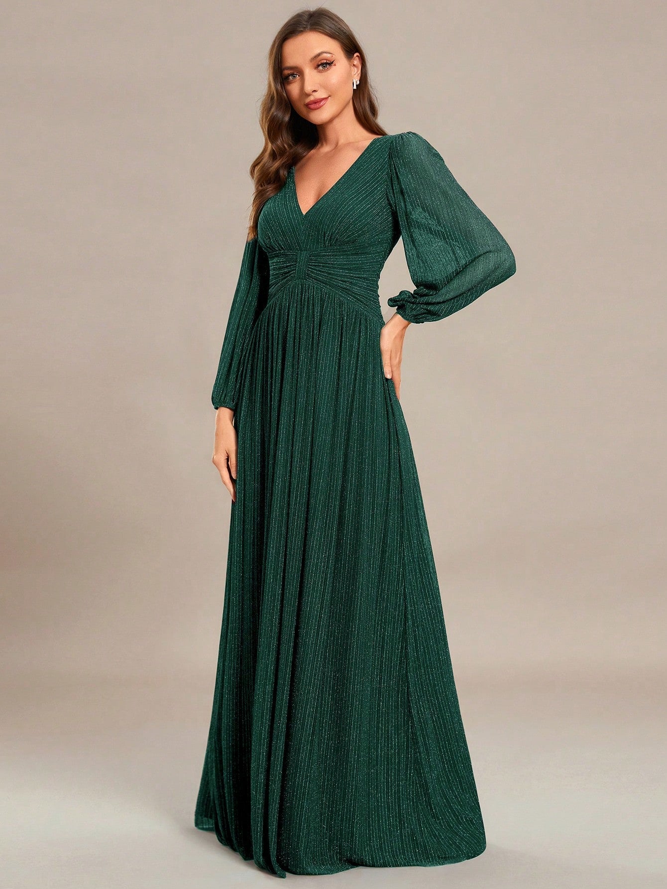 EVER-PRETTY Deep V-Neck Lantern Sleeve Sexy Evening Dress