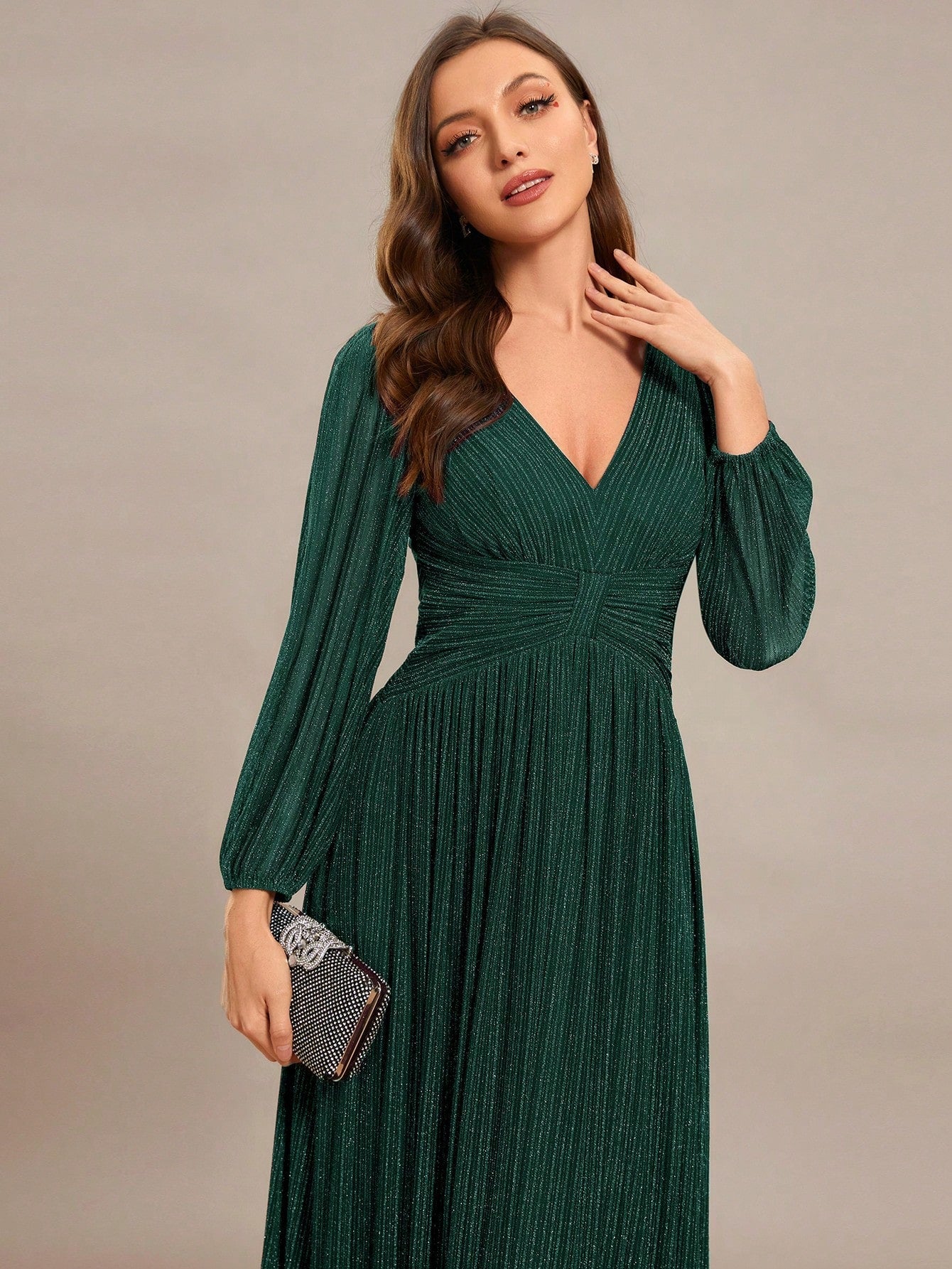 EVER-PRETTY Deep V-Neck Lantern Sleeve Sexy Evening Dress