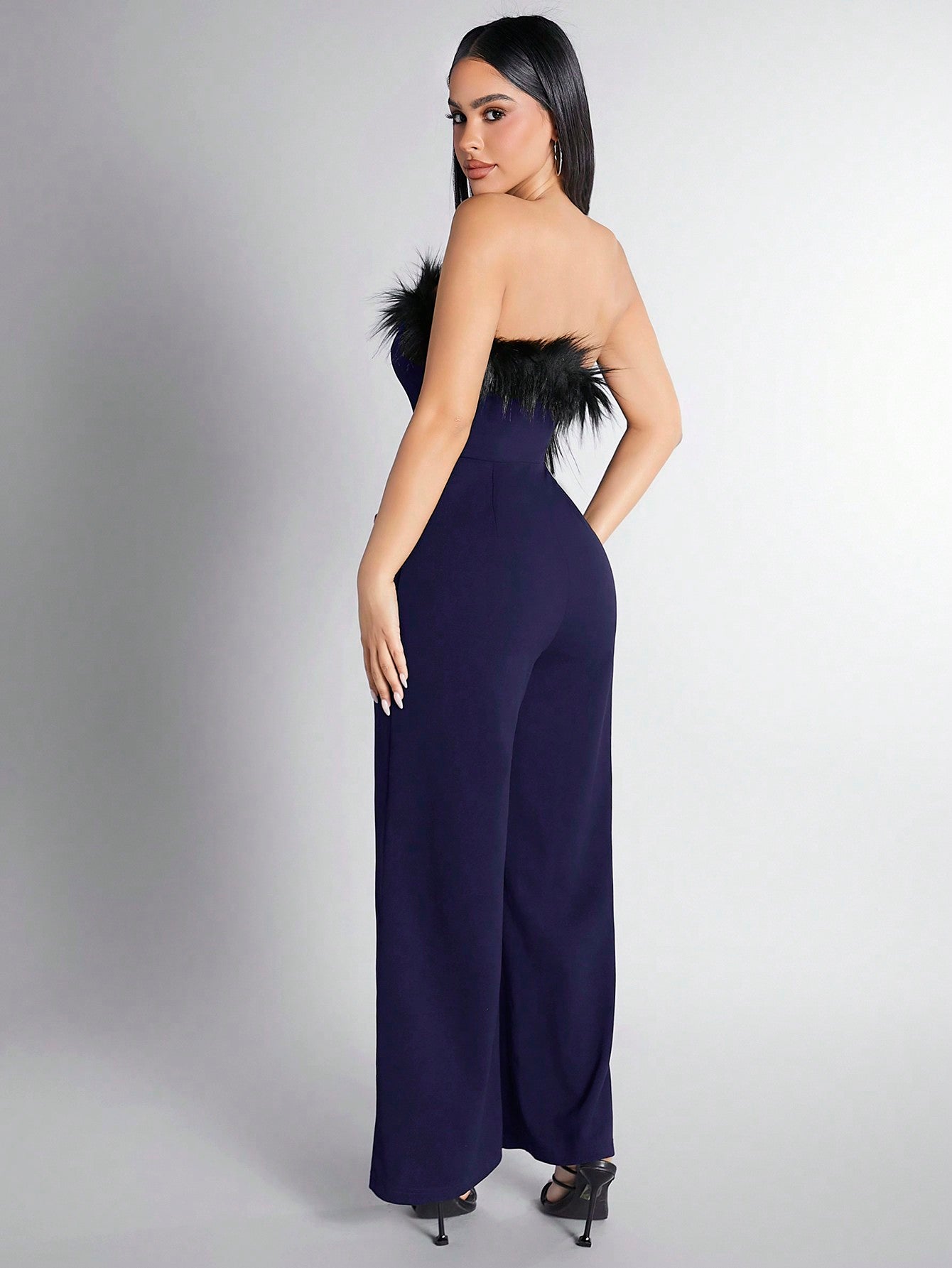 PETITE Women'S Strapless Jumpsuit With Fur Splice