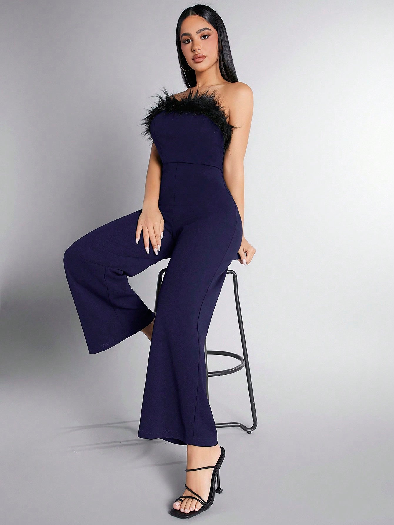 PETITE Women'S Strapless Jumpsuit With Fur Splice