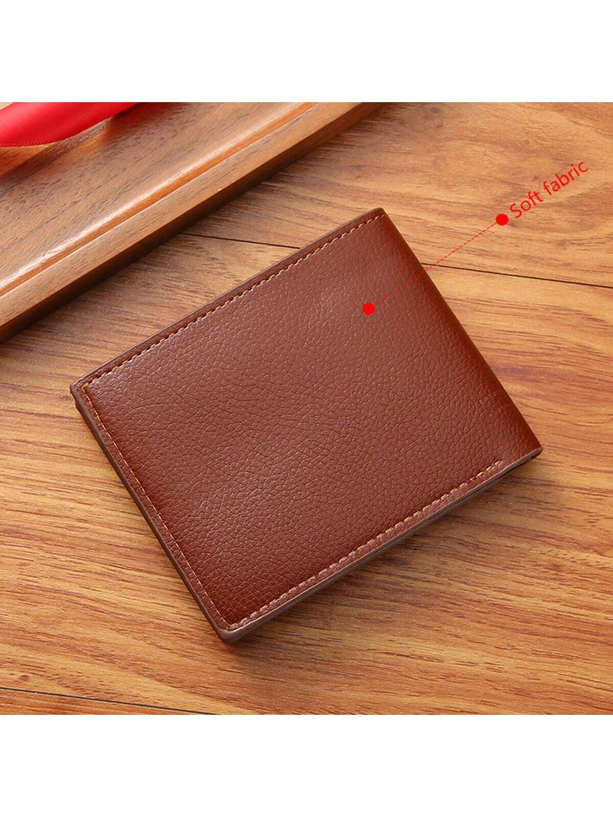 1pc New Men's Short Wallet, Fashionable & Casual Lychee Texture Soft Leather, Multiple Card Slots, High Capacity & Compact