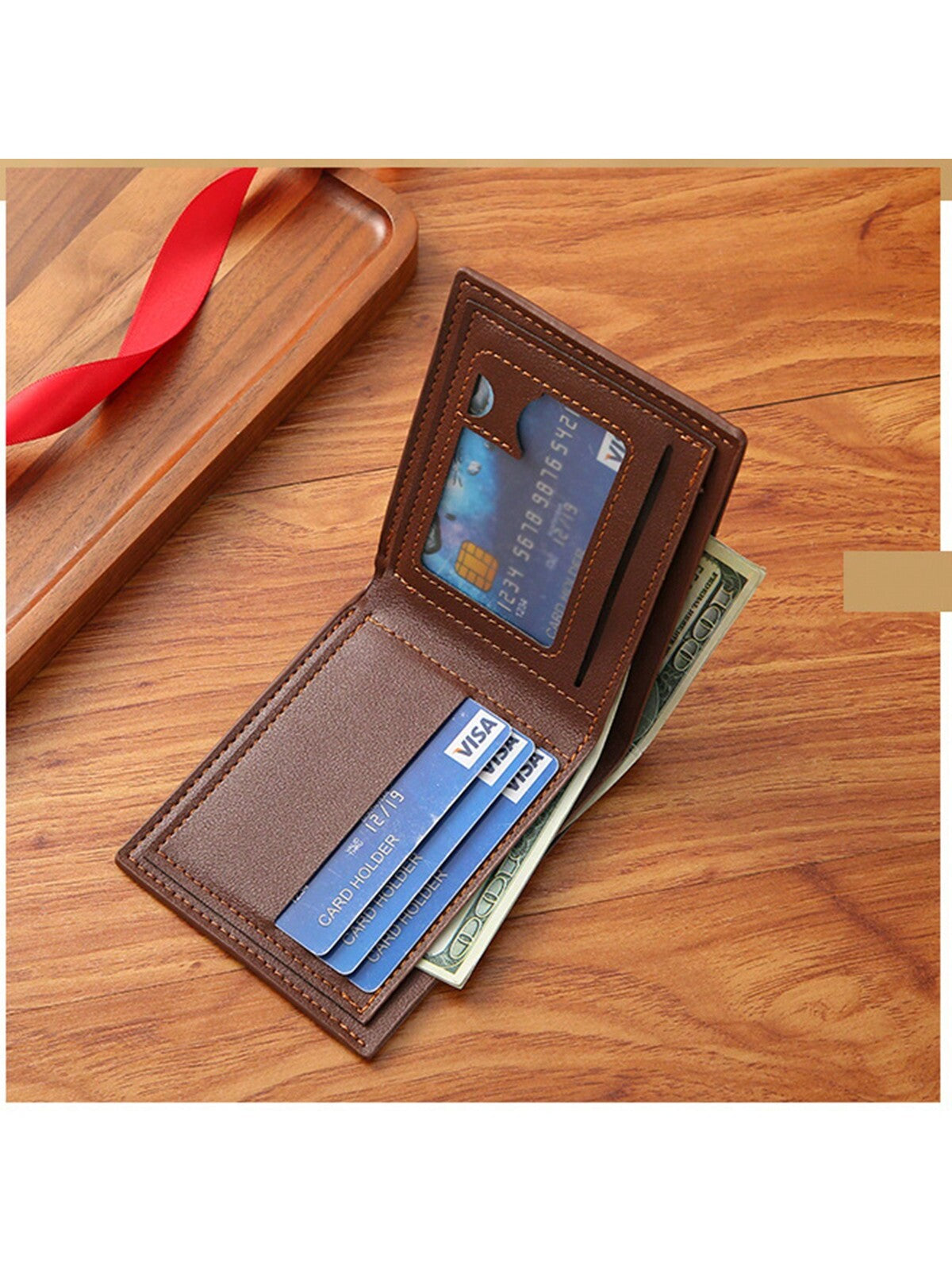 1pc New Men's Short Wallet, Fashionable & Casual Lychee Texture Soft Leather, Multiple Card Slots, High Capacity & Compact