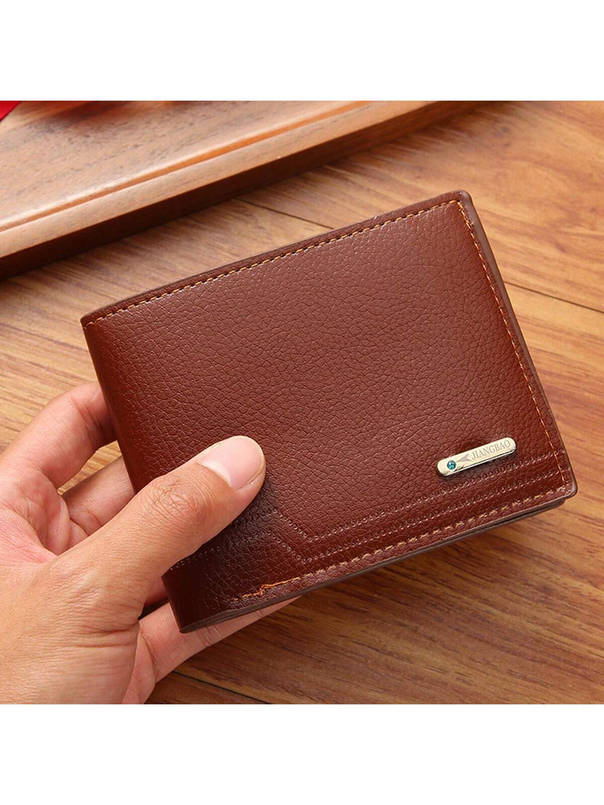 1pc New Men's Short Wallet, Fashionable & Casual Lychee Texture Soft Leather, Multiple Card Slots, High Capacity & Compact