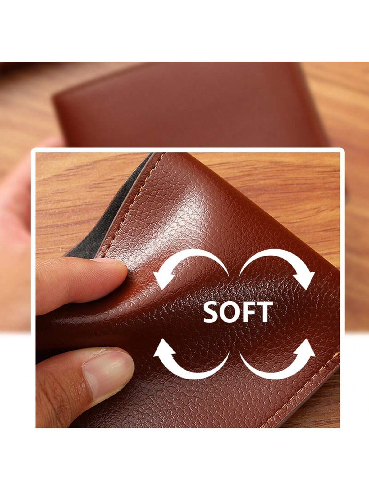 1pc New Men's Short Wallet, Fashionable & Casual Lychee Texture Soft Leather, Multiple Card Slots, High Capacity & Compact