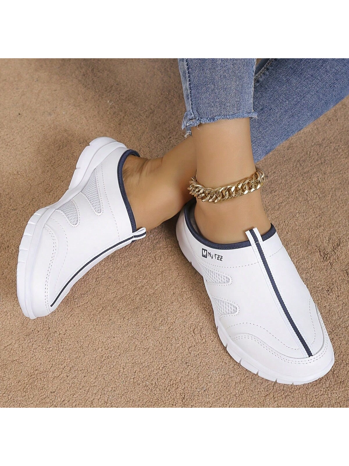 Women's Pu Slip-On Sports Shoes, Comfortable, Durable And Casual