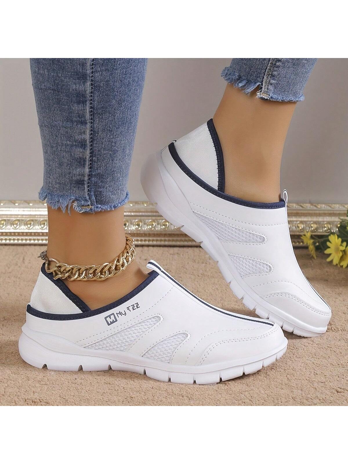 Women's Pu Slip-On Sports Shoes, Comfortable, Durable And Casual