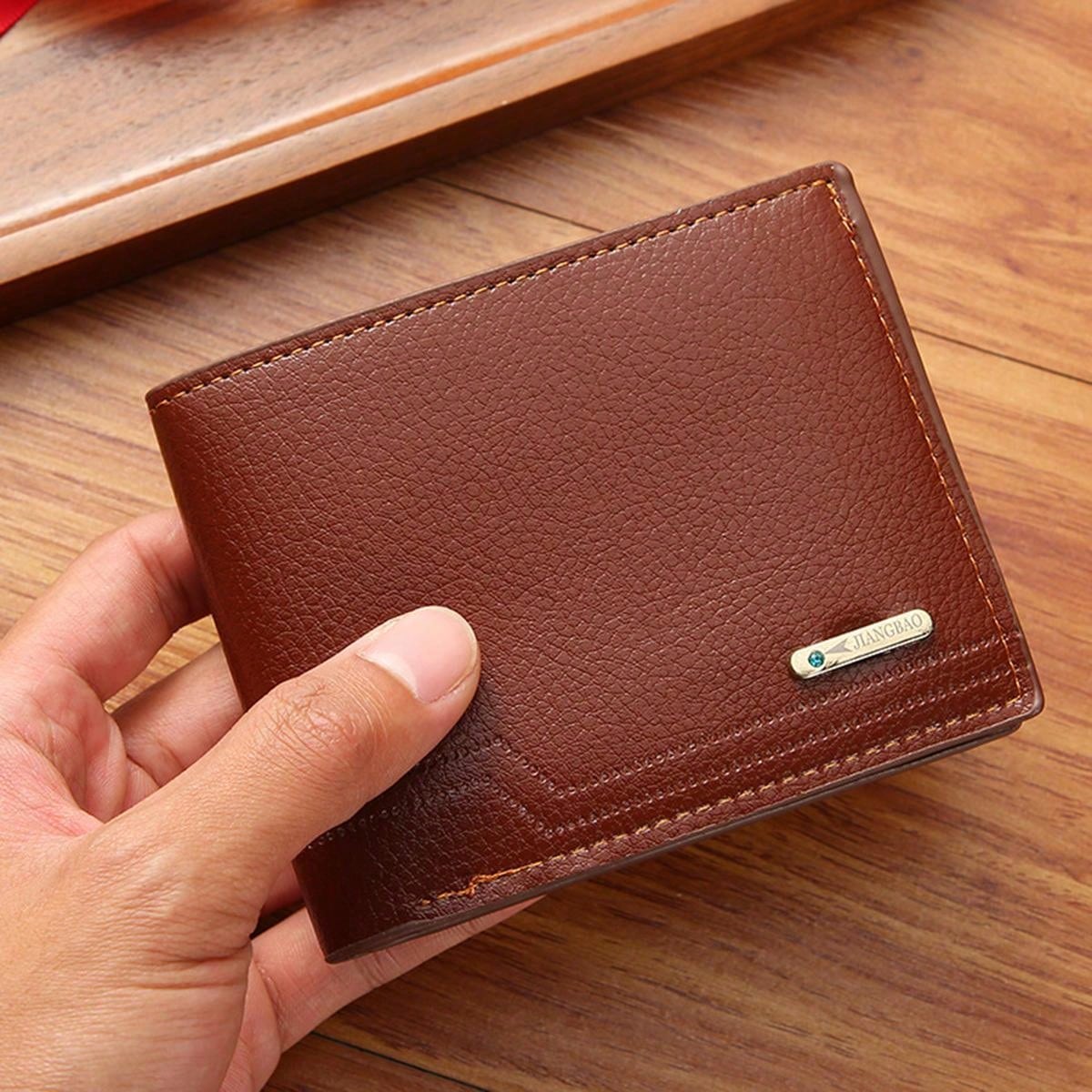 1pc New Men's Short Wallet, Fashionable & Casual Lychee Texture Soft Leather, Multiple Card Slots, High Capacity & Compact