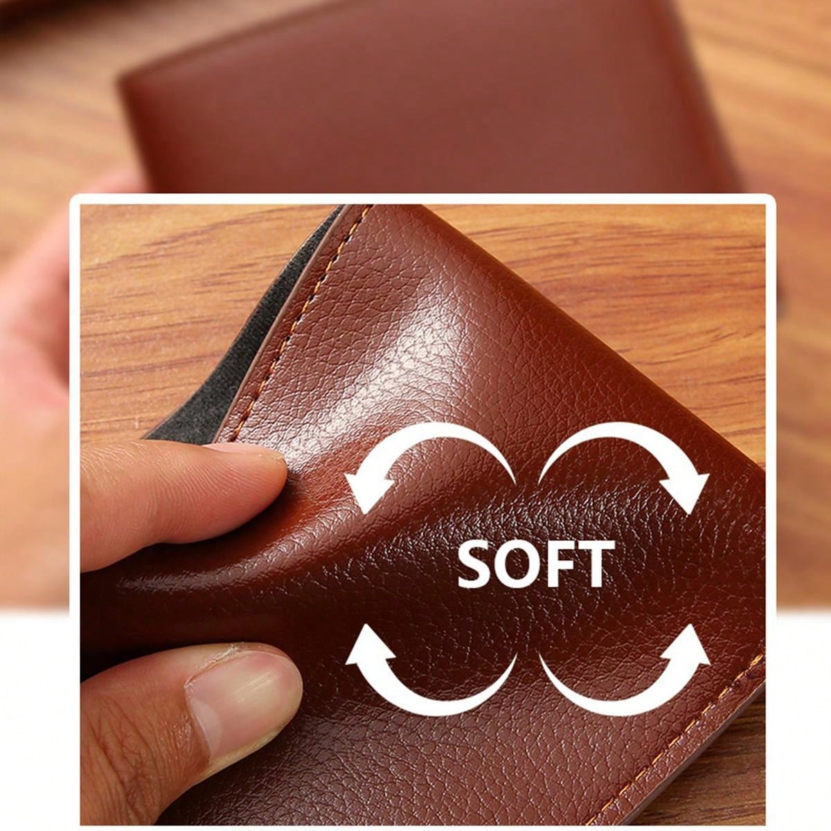 1pc New Men's Short Wallet, Fashionable & Casual Lychee Texture Soft Leather, Multiple Card Slots, High Capacity & Compact