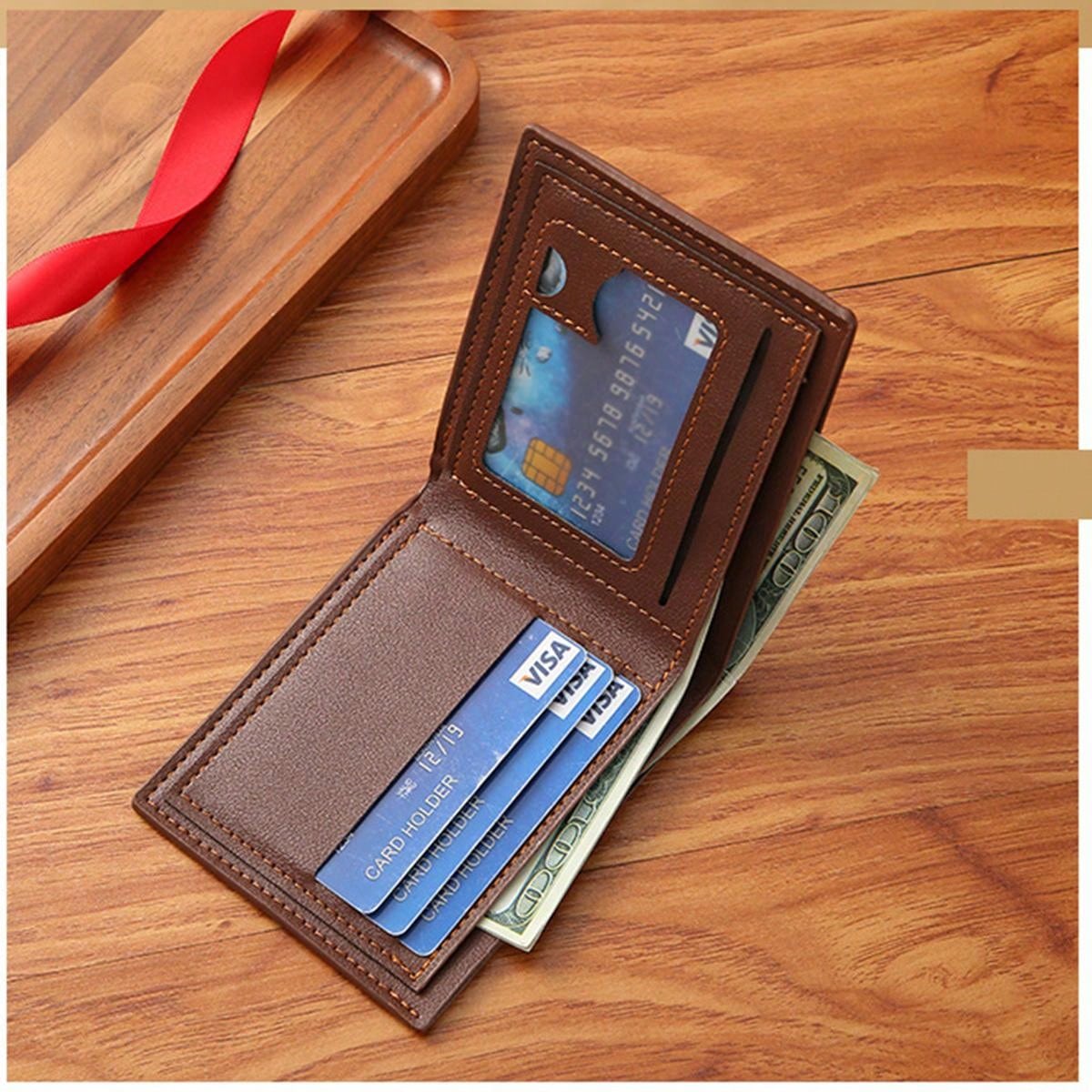 1pc New Men's Short Wallet, Fashionable & Casual Lychee Texture Soft Leather, Multiple Card Slots, High Capacity & Compact