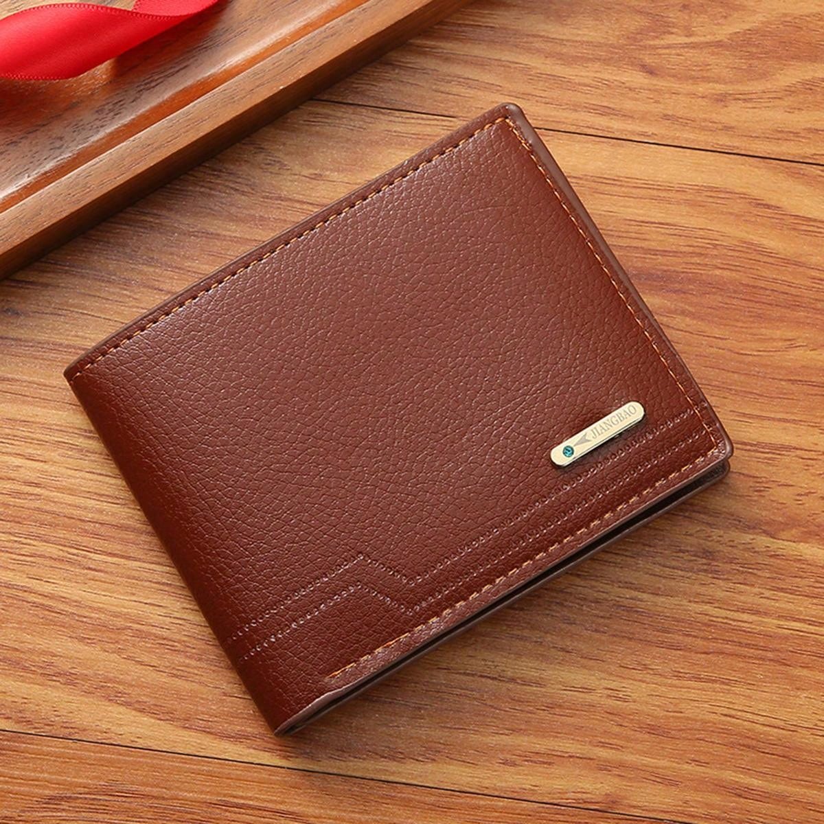 1pc New Men's Short Wallet, Fashionable & Casual Lychee Texture Soft Leather, Multiple Card Slots, High Capacity & Compact