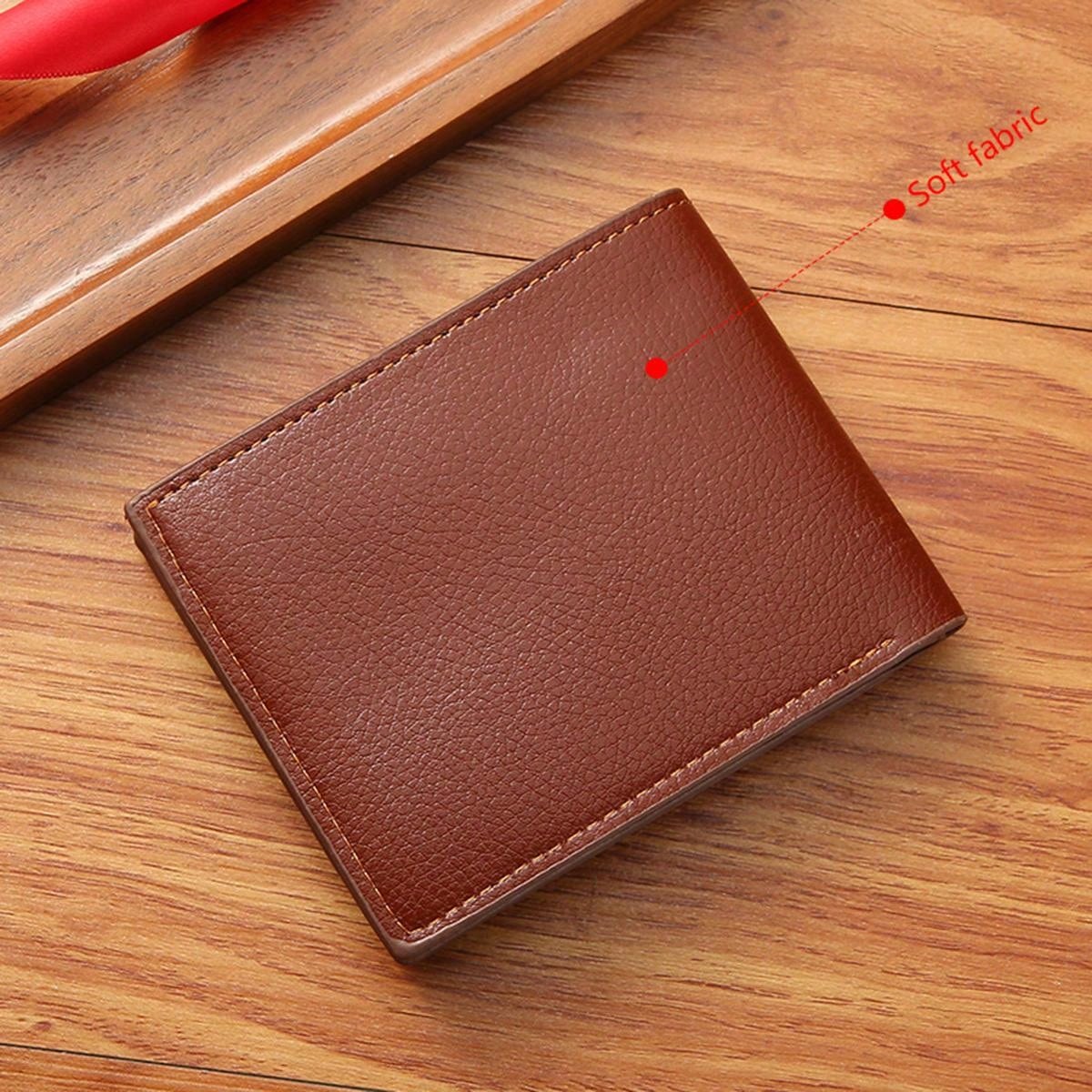 1pc New Men's Short Wallet, Fashionable & Casual Lychee Texture Soft Leather, Multiple Card Slots, High Capacity & Compact