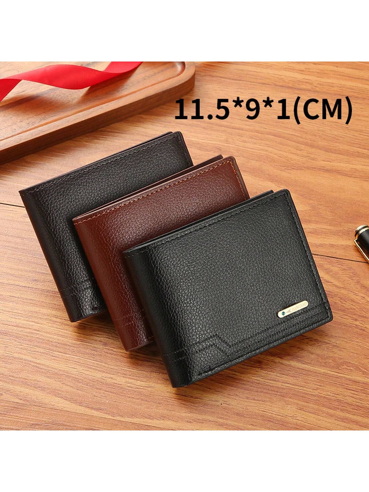 1pc New Men's Short Wallet, Fashionable & Casual Lychee Texture Soft Leather, Multiple Card Slots, High Capacity & Compact