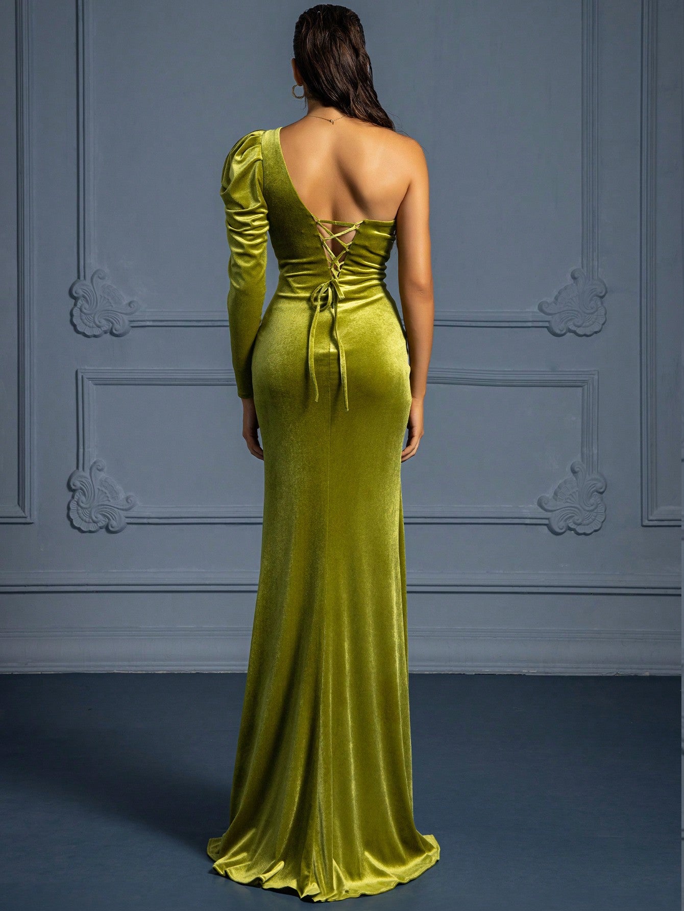 Fall Winter Women's Elegant One Shoulder Long Evening Party Formal Dress