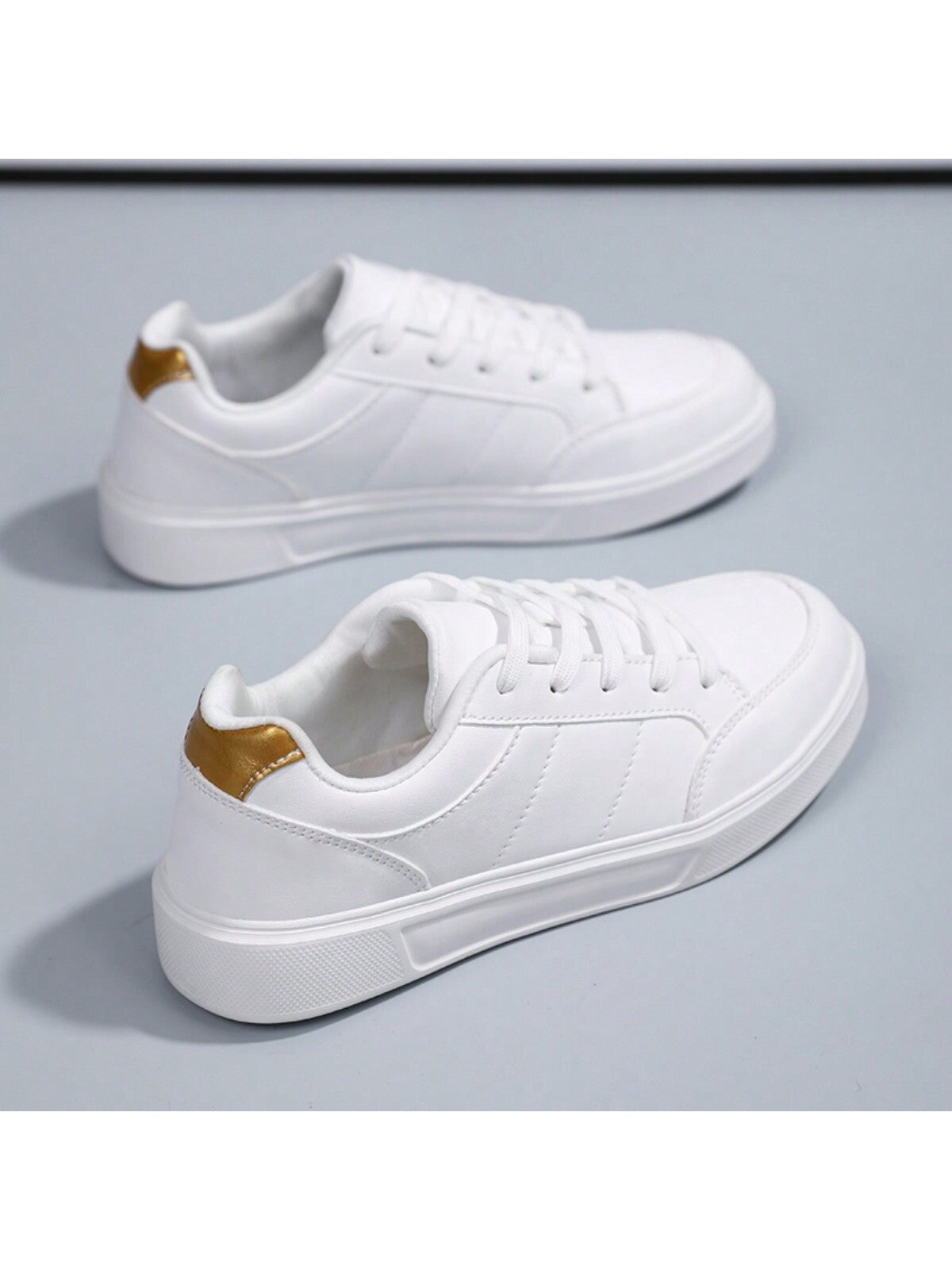 Women's White Leather Flat Casual Shoes, Fashionable, Durable, Comfortable Sneakers For Students