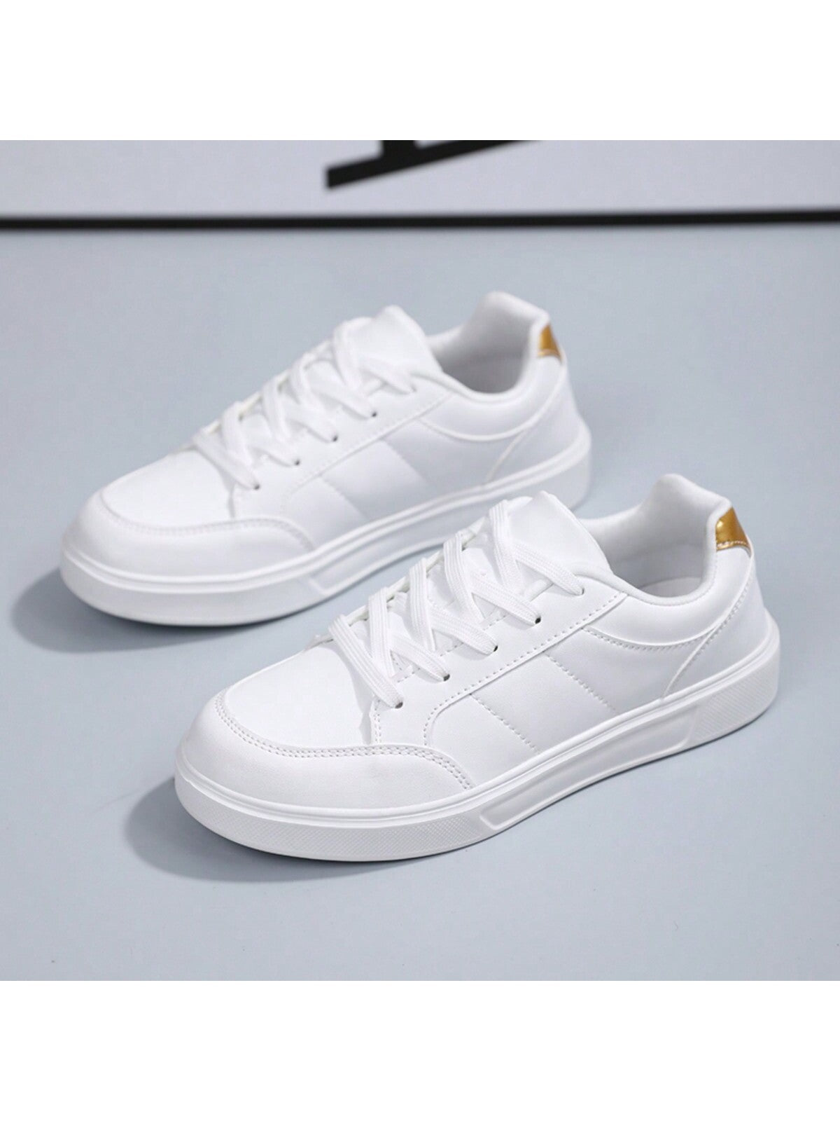 Women's White Leather Flat Casual Shoes, Fashionable, Durable, Comfortable Sneakers For Students