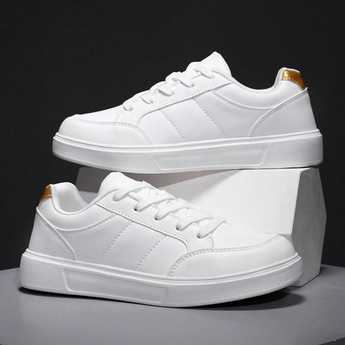 Women's White Leather Flat Casual Shoes, Fashionable, Durable, Comfortable Sneakers For Students