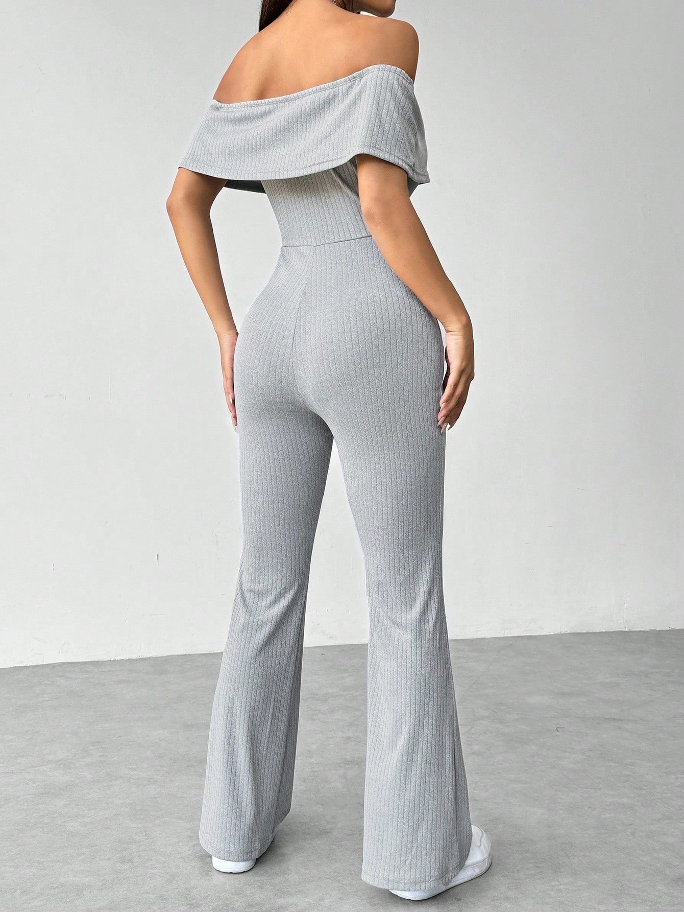 Foldover Off-The-Shoulder Flare Jumpsuit