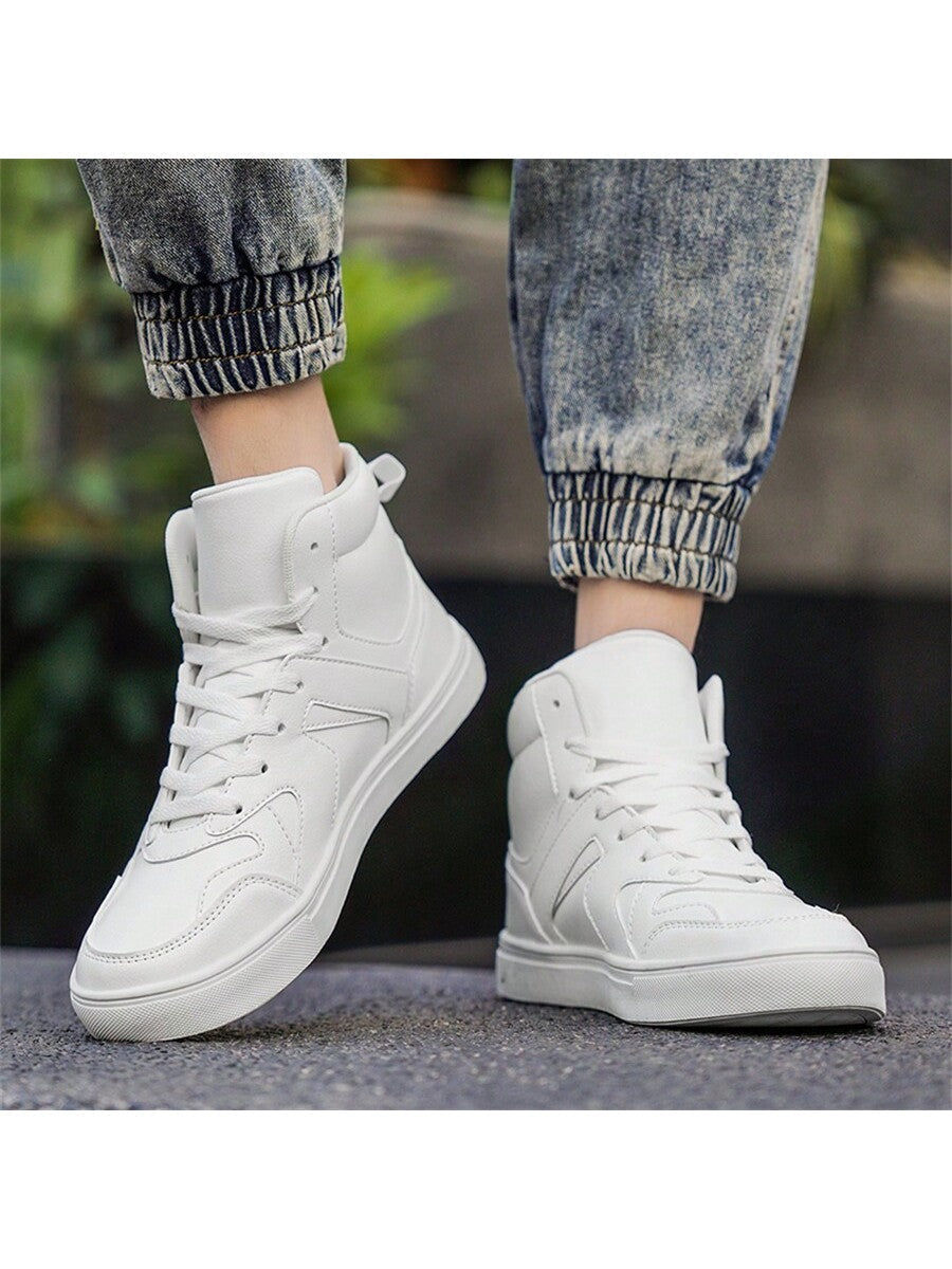 Men's Non-Slip Flower Press Pattern Color Block Lace-Up Sports Shoes, Outdoor Skateboarding Sneakers