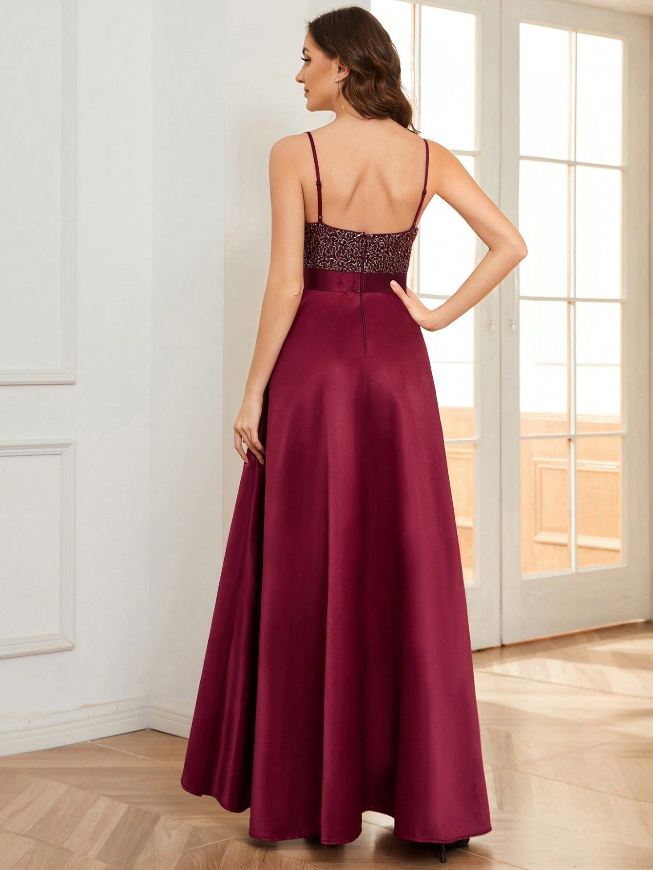 EVER-PRETTY Sequin Insert High Low Hem Chiffon Formal Dress