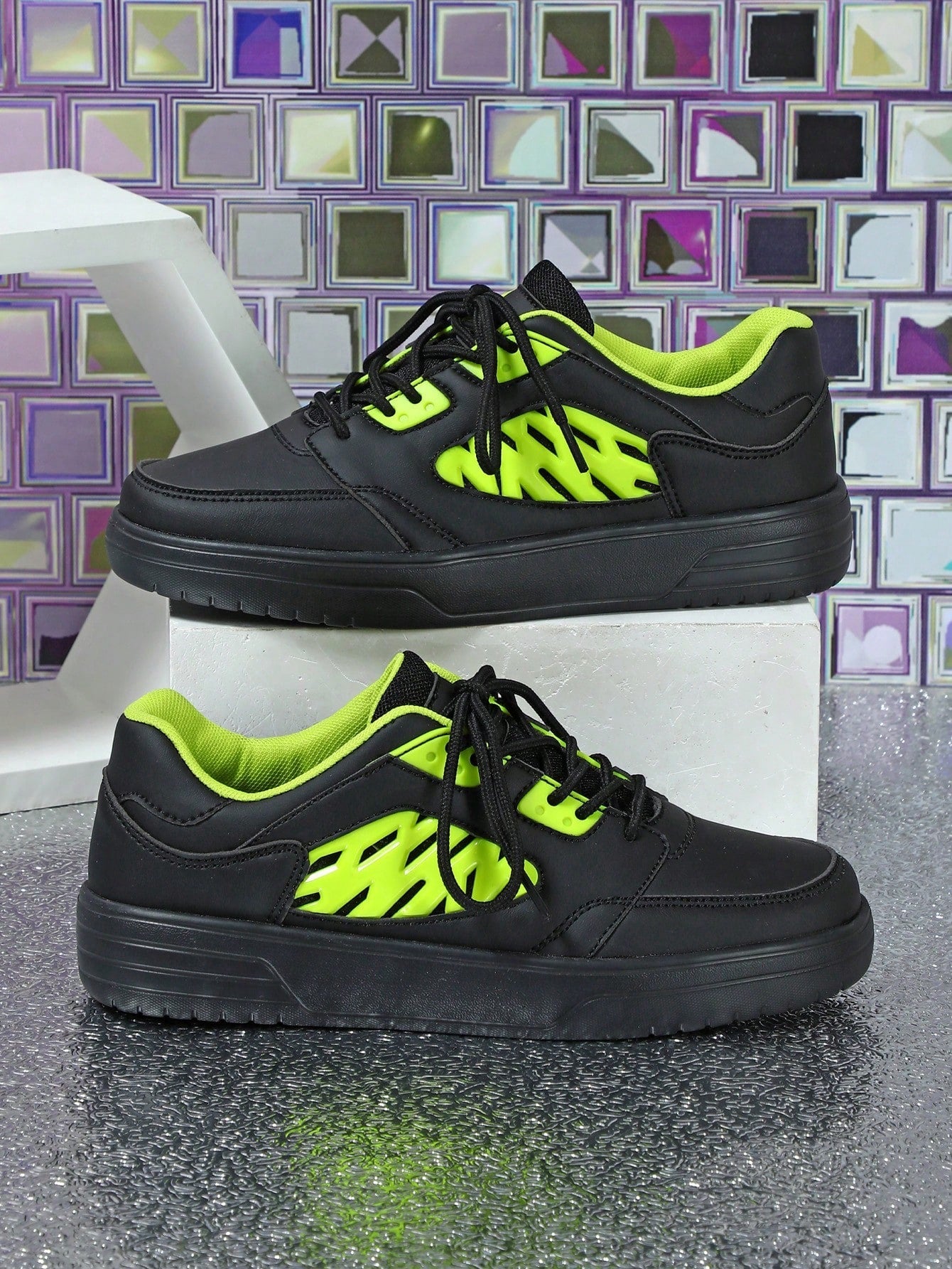 Black/Green/Multicolor Patchwork Fashionable Comfortable Athletic Shoes For Birthday Party, Casual Outing, Couple Dating, Walking, School Shoes