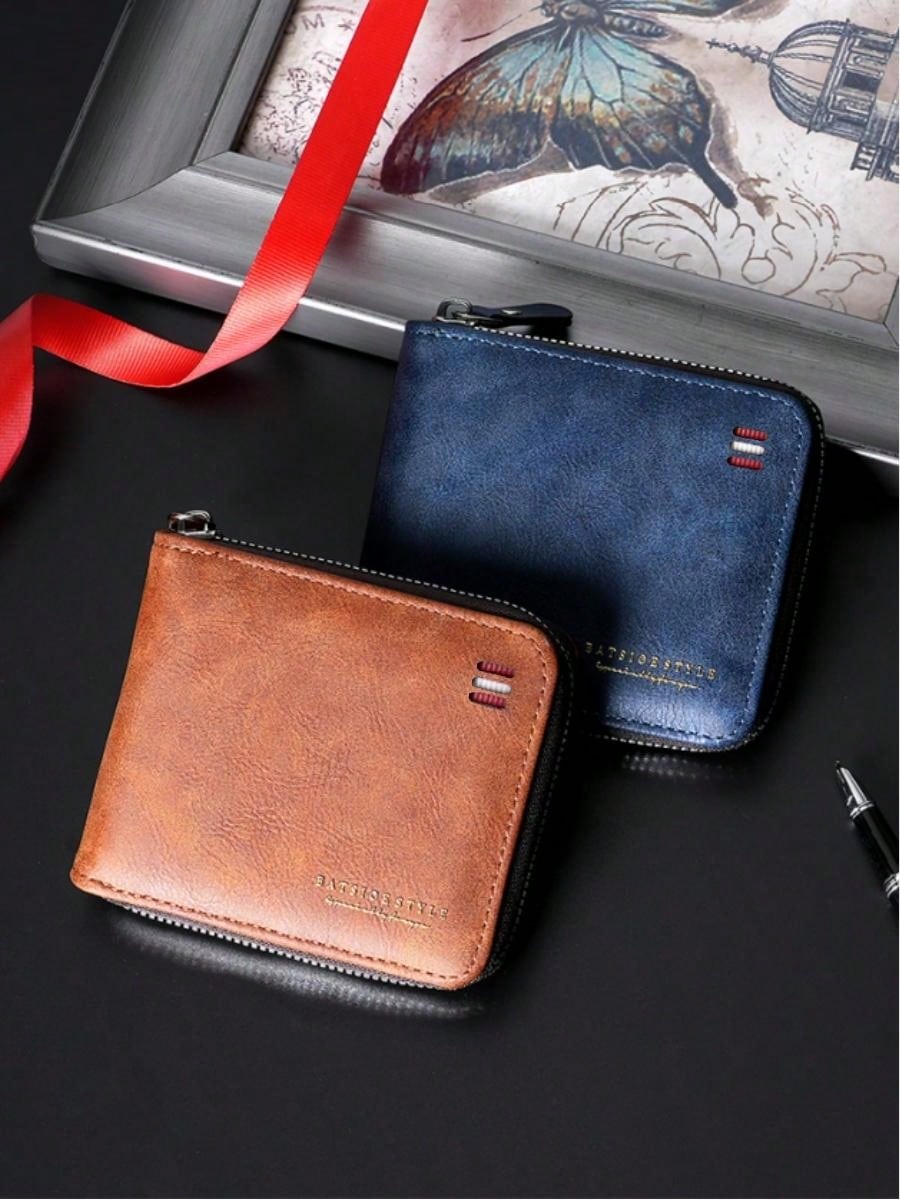 Men's Classic Wallet, Vintage Zipper Short Design With Multiple Card Slots, Fashion Credit Card Holder Coin Purse