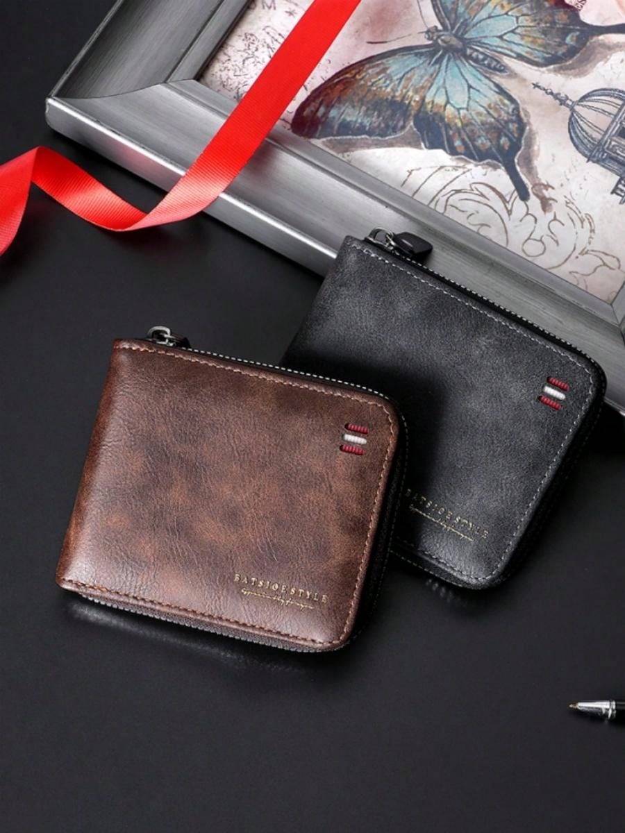 Men's Classic Wallet, Vintage Zipper Short Design With Multiple Card Slots, Fashion Credit Card Holder Coin Purse