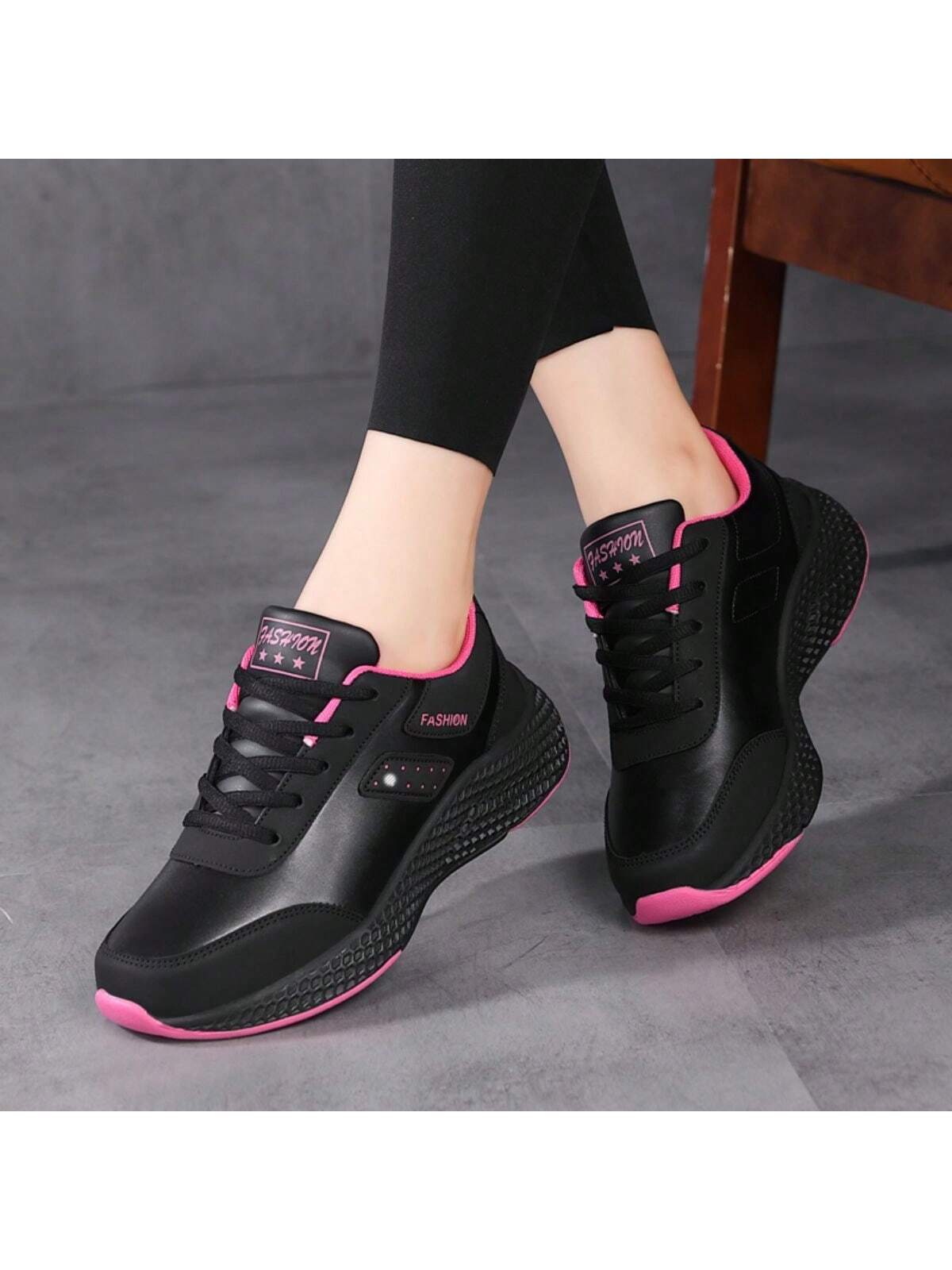 Women's Leather Surface Pink Shoes, Waterproof, Slip-Resistant, Lightweight, Comfortable Fitness Running Shoes, Shock-Absorbing & For Learning To Drive. Casual, Very Lightweight, Good For Students.