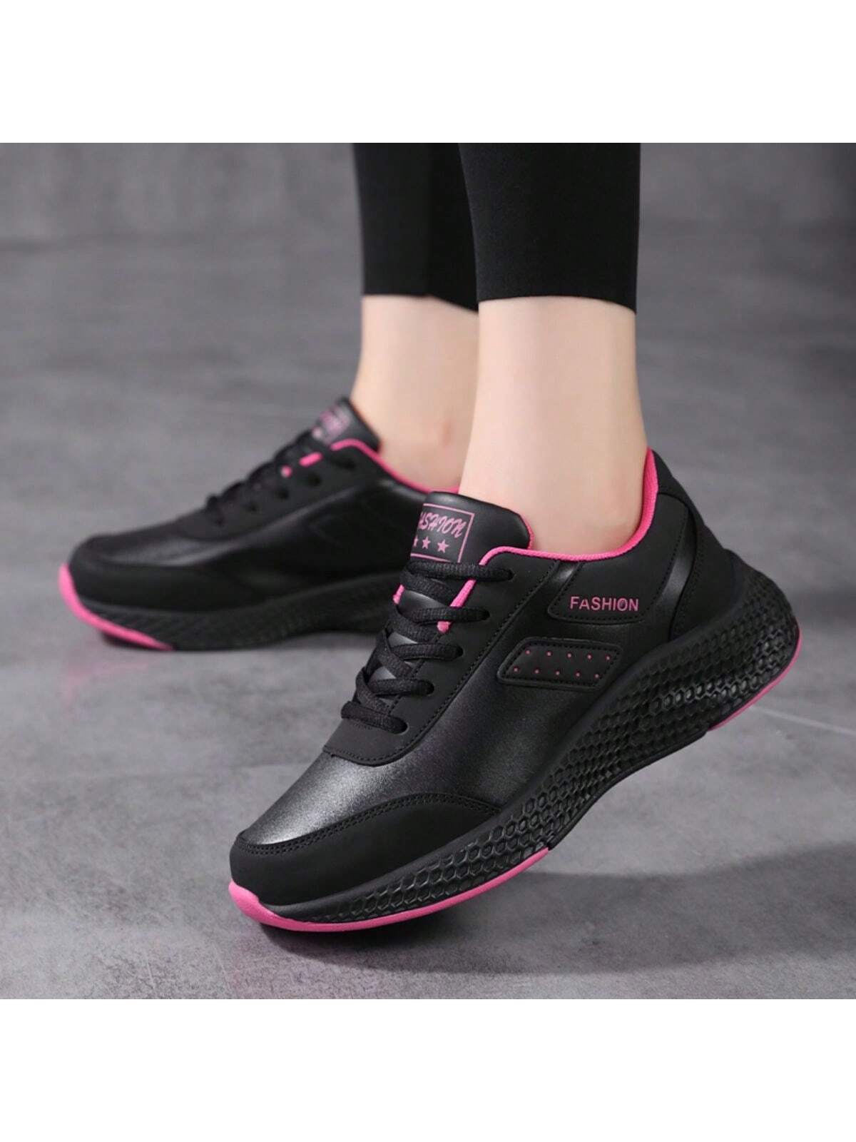 Women's Leather Surface Pink Shoes, Waterproof, Slip-Resistant, Lightweight, Comfortable Fitness Running Shoes, Shock-Absorbing & For Learning To Drive. Casual, Very Lightweight, Good For Students.