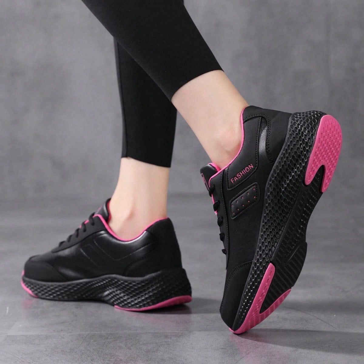 Women's Leather Surface Pink Shoes, Waterproof, Slip-Resistant, Lightweight, Comfortable Fitness Running Shoes, Shock-Absorbing & For Learning To Drive. Casual, Very Lightweight, Good For Students.