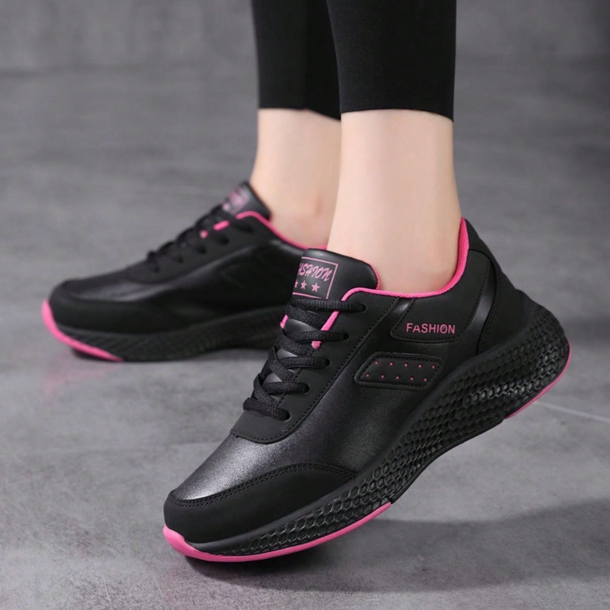 Women's Leather Surface Pink Shoes, Waterproof, Slip-Resistant, Lightweight, Comfortable Fitness Running Shoes, Shock-Absorbing & For Learning To Drive. Casual, Very Lightweight, Good For Students.