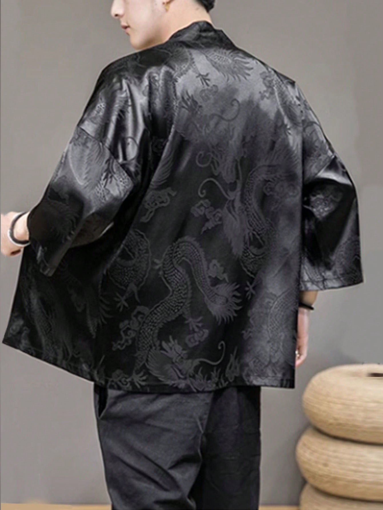 Men's Jacquard Satin Kimono Robe