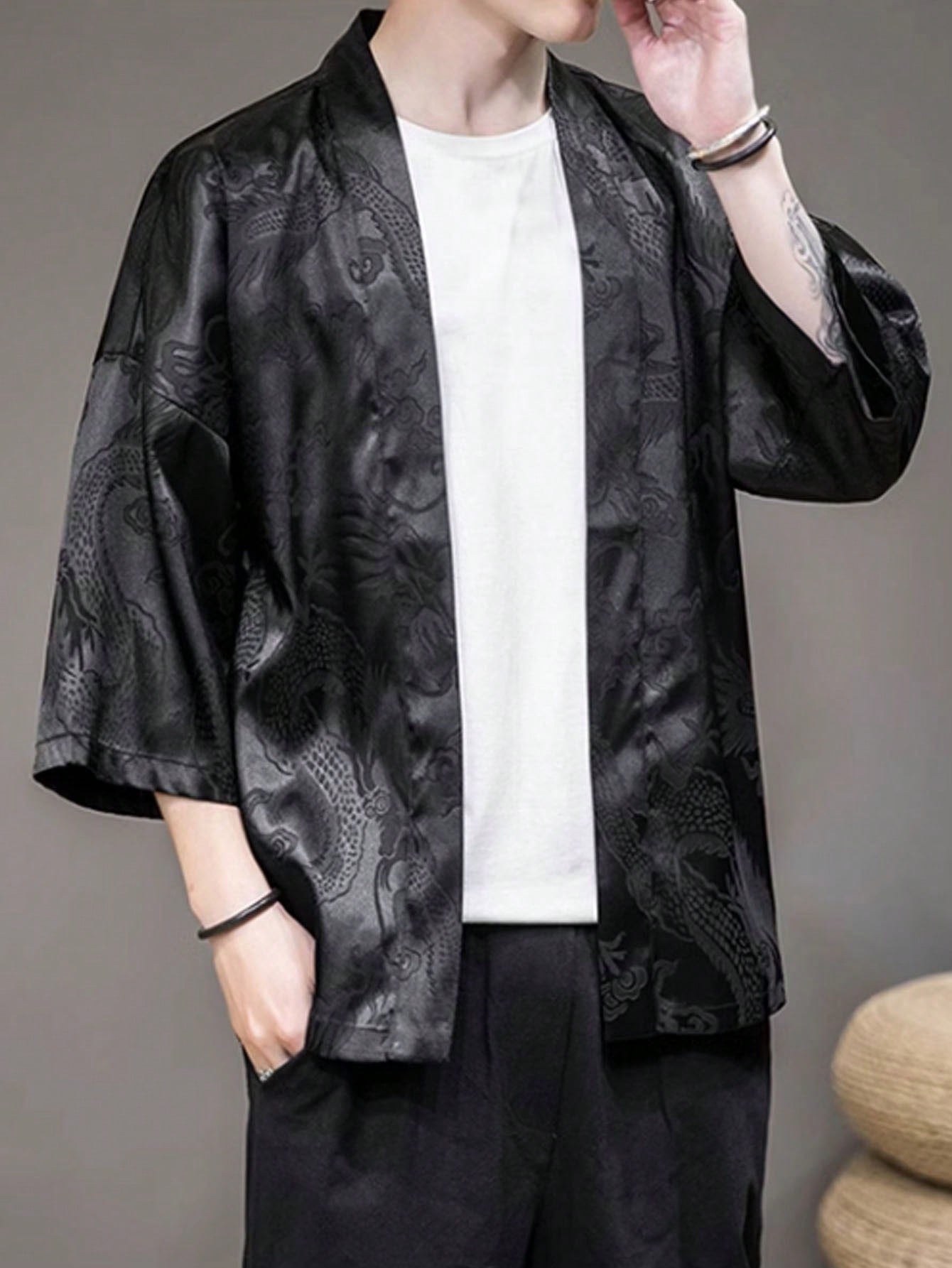 Men's Jacquard Satin Kimono Robe