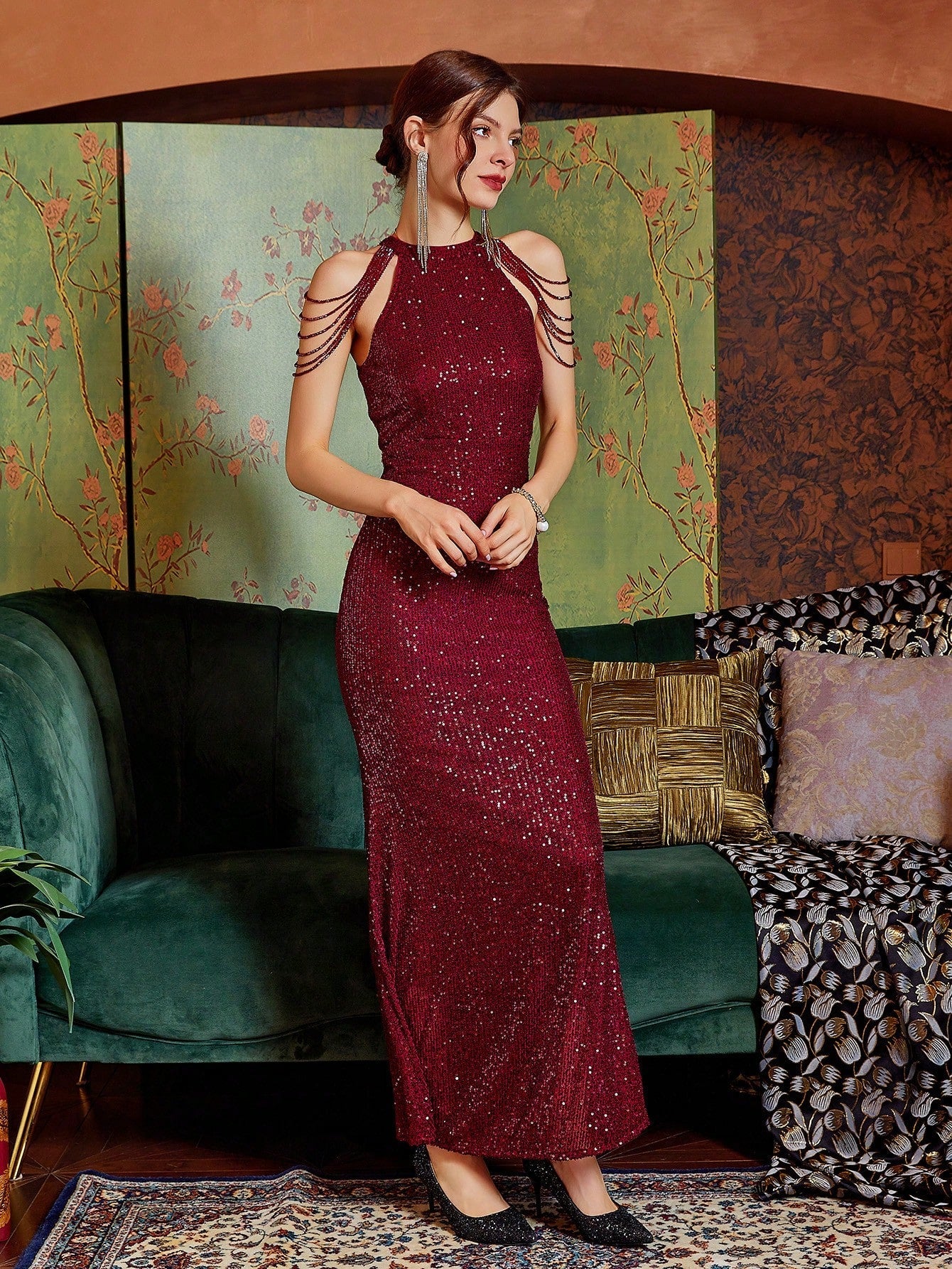 Burgundy Off-Shoulder Mermaid Dress For Women Evening Party