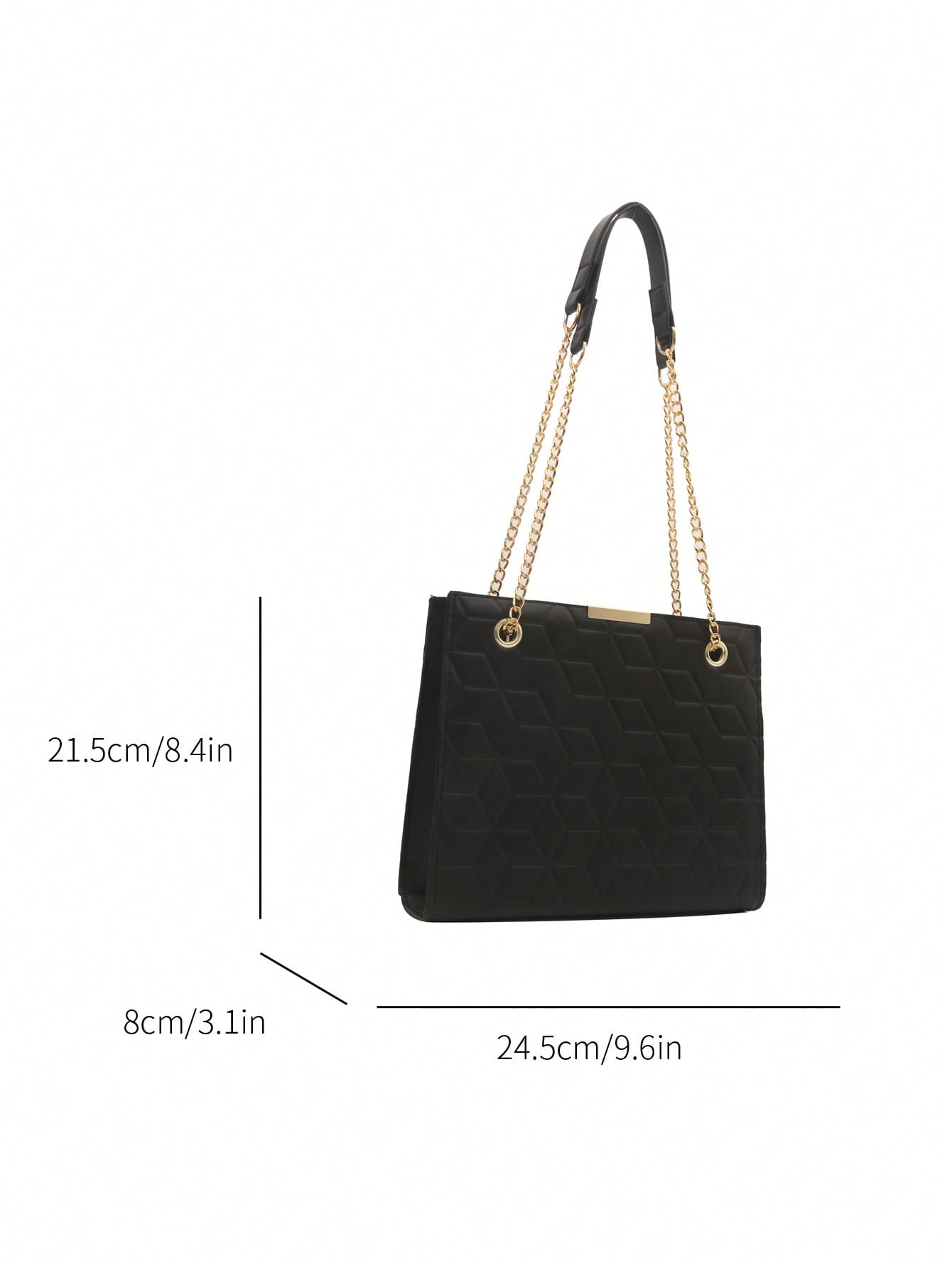 1 Fashionable Solid Color Embossed Square Bag, Zippered Simple Chain Shoulder Bag