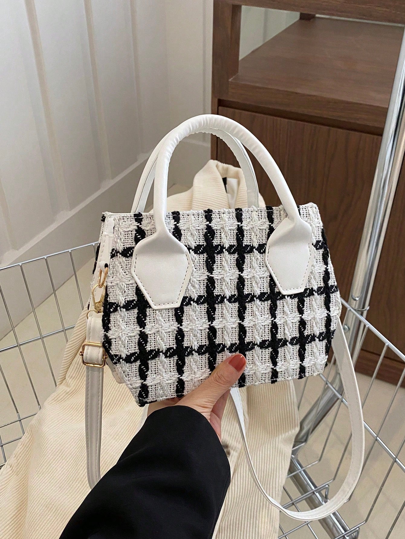 1 Contrasting Color Patchwork Crossbody Bag, Checkered And Adjustable Shoulder Strap Mini Handbag