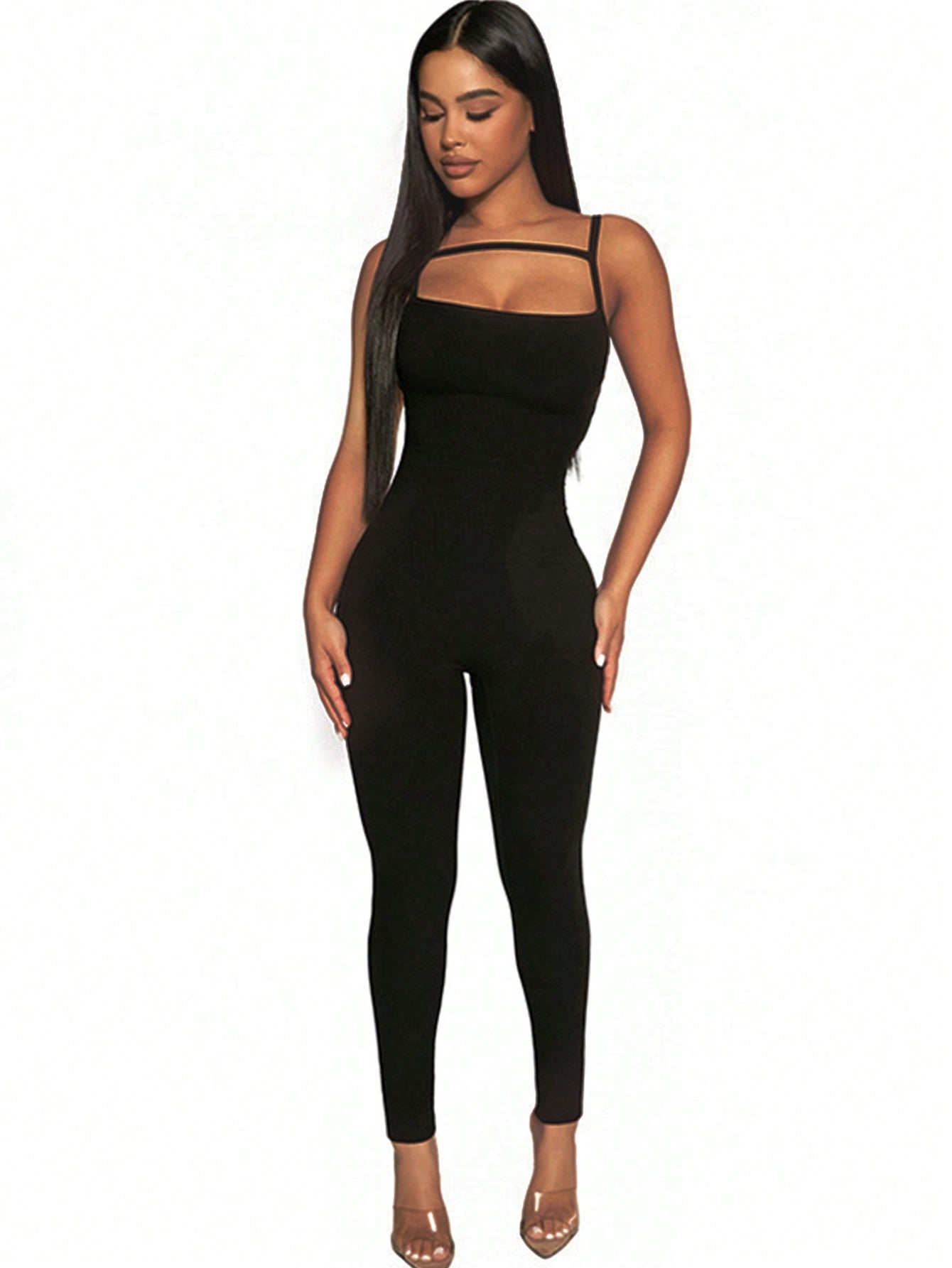 Fashion Solid Color Slim Fit Strap Jumpsuit