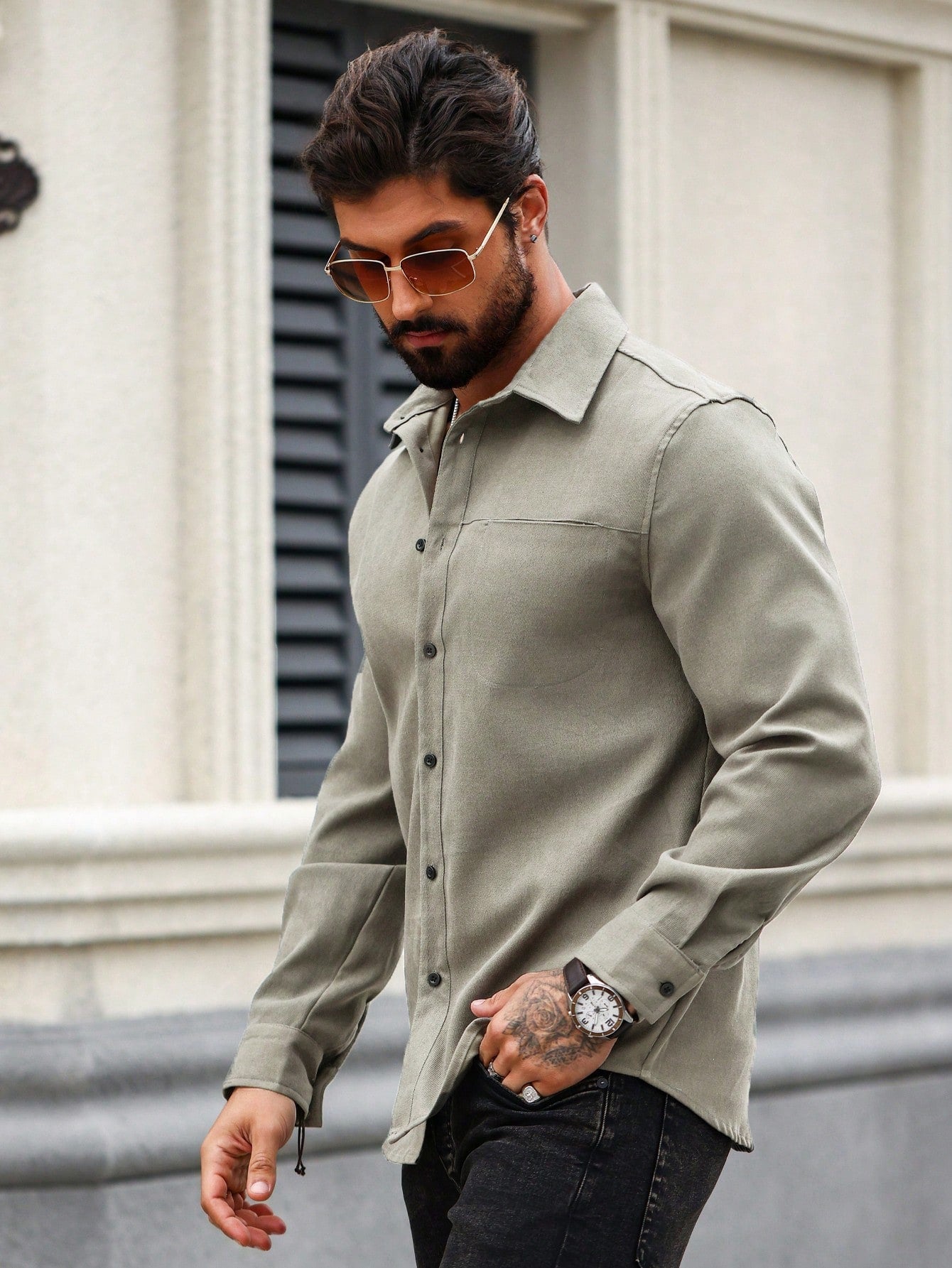 Men's Solid Color Long Sleeve Shirt