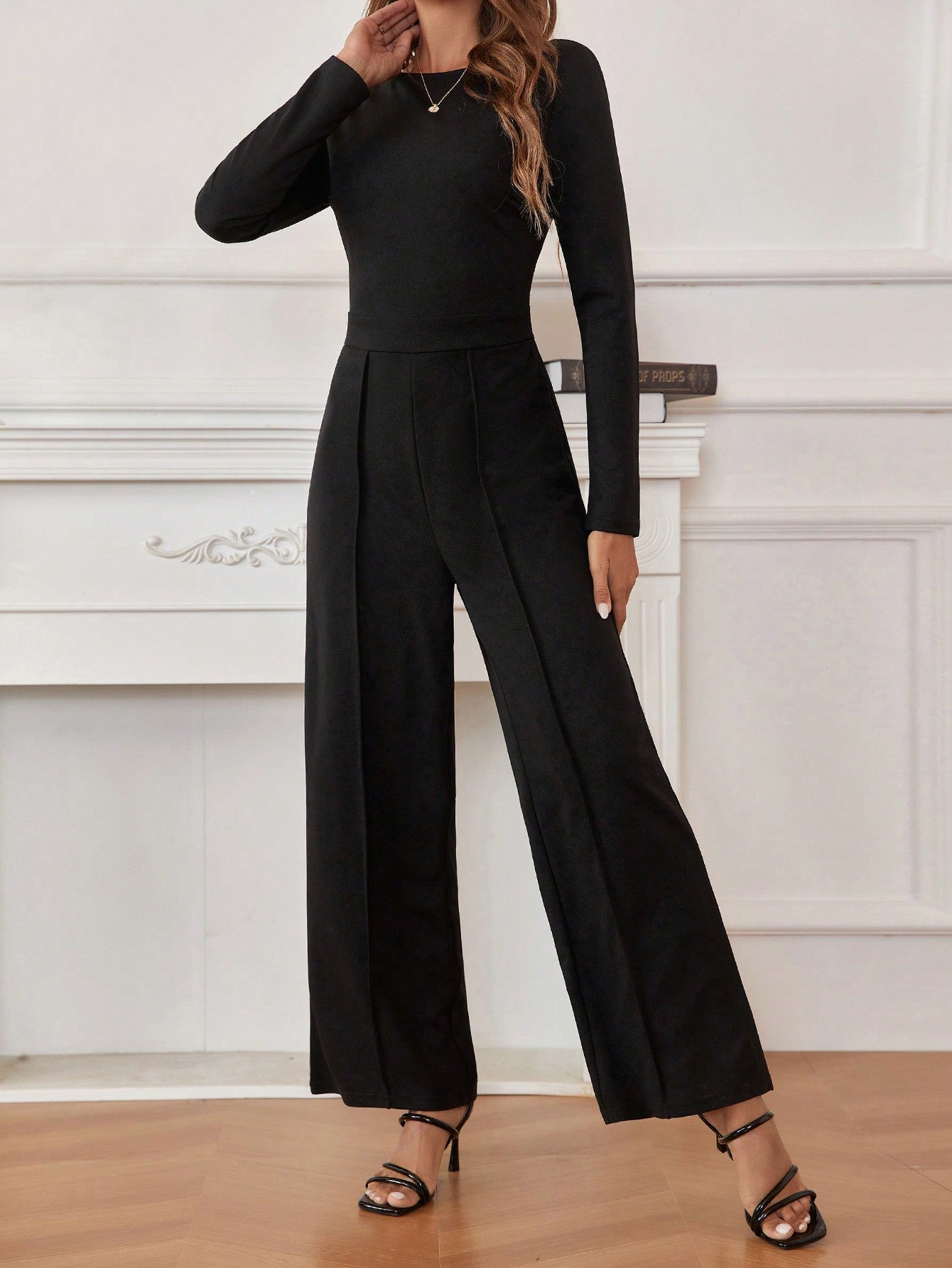 Frenchy Wedding Long-Sleeved Jumpsuit With Shell Trim On The Back