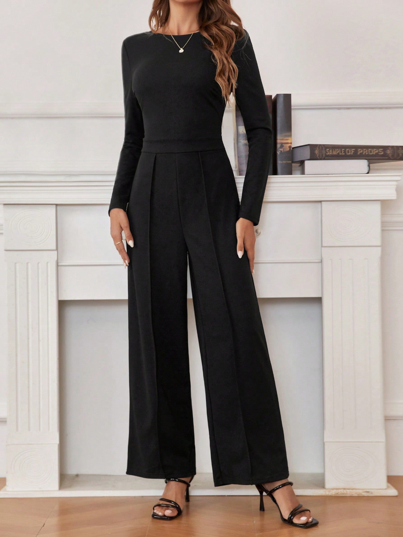 Frenchy Wedding Long-Sleeved Jumpsuit With Shell Trim On The Back