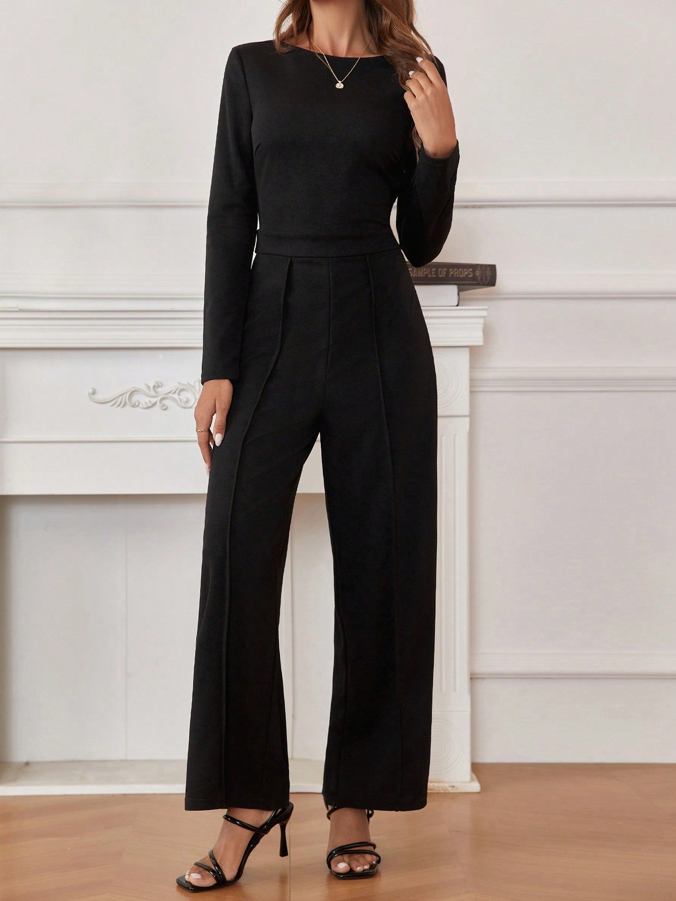 Frenchy Wedding Long-Sleeved Jumpsuit With Shell Trim On The Back