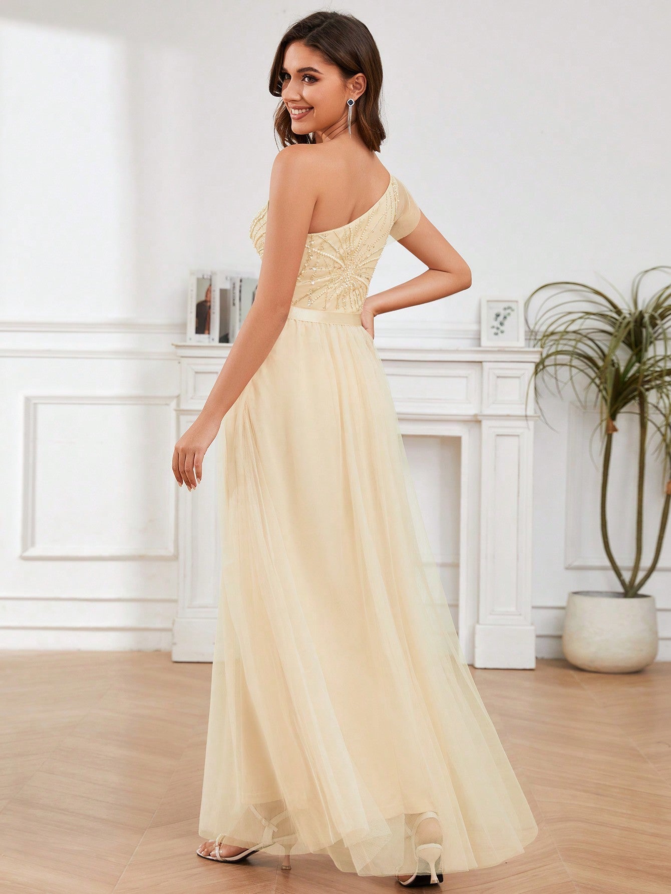 A-Line One Shoulder Long Prom Dress With Embroider