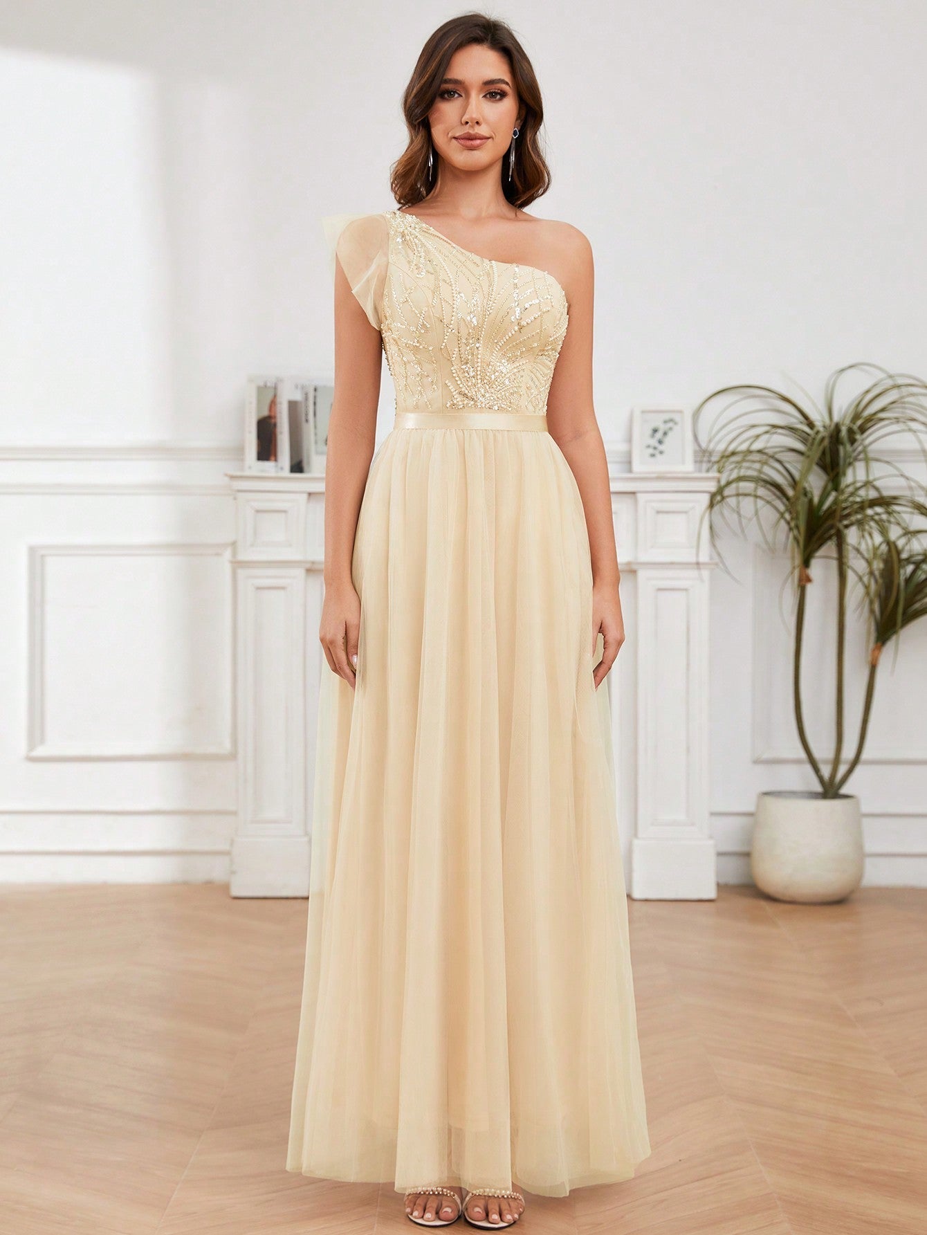 A-Line One Shoulder Long Prom Dress With Embroider